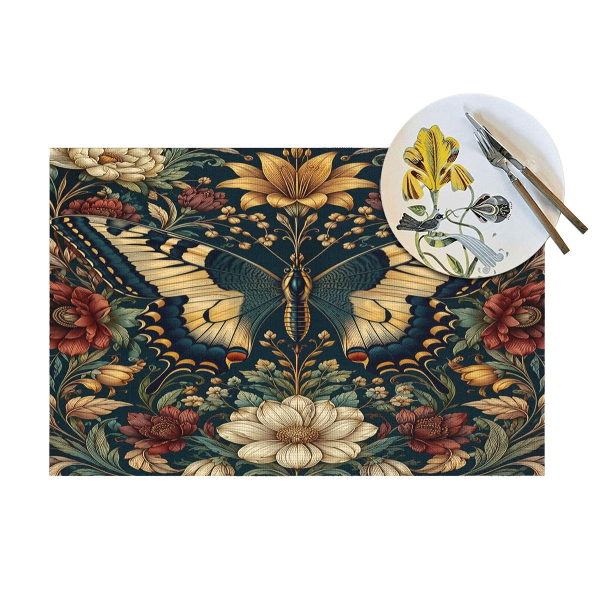 Vintage Butterfly Floral Woven Placemat 12X18 in U81206