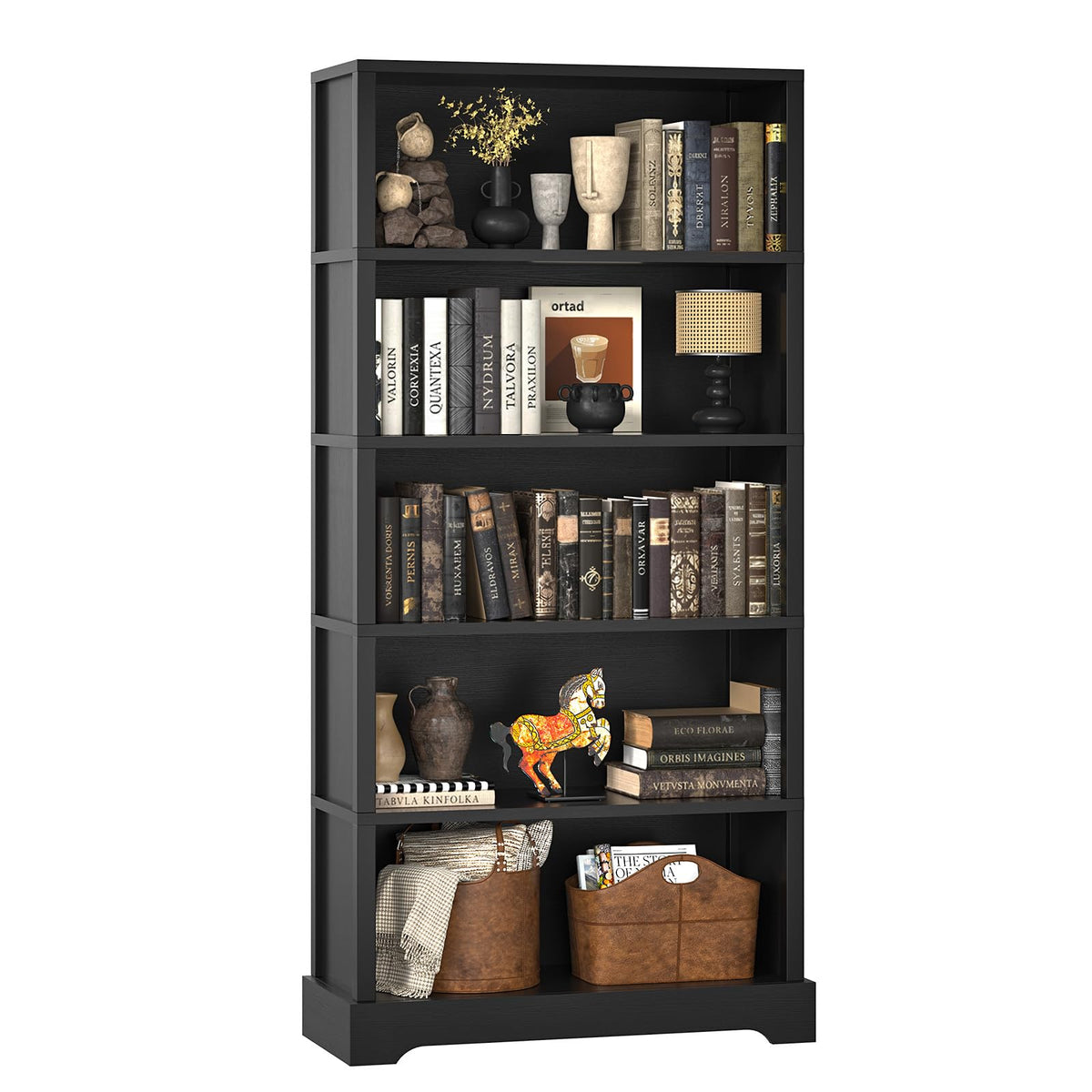 5 Tiers Wooden Bookshelf, 65.2" Tall 31.5" Wide Black H763347