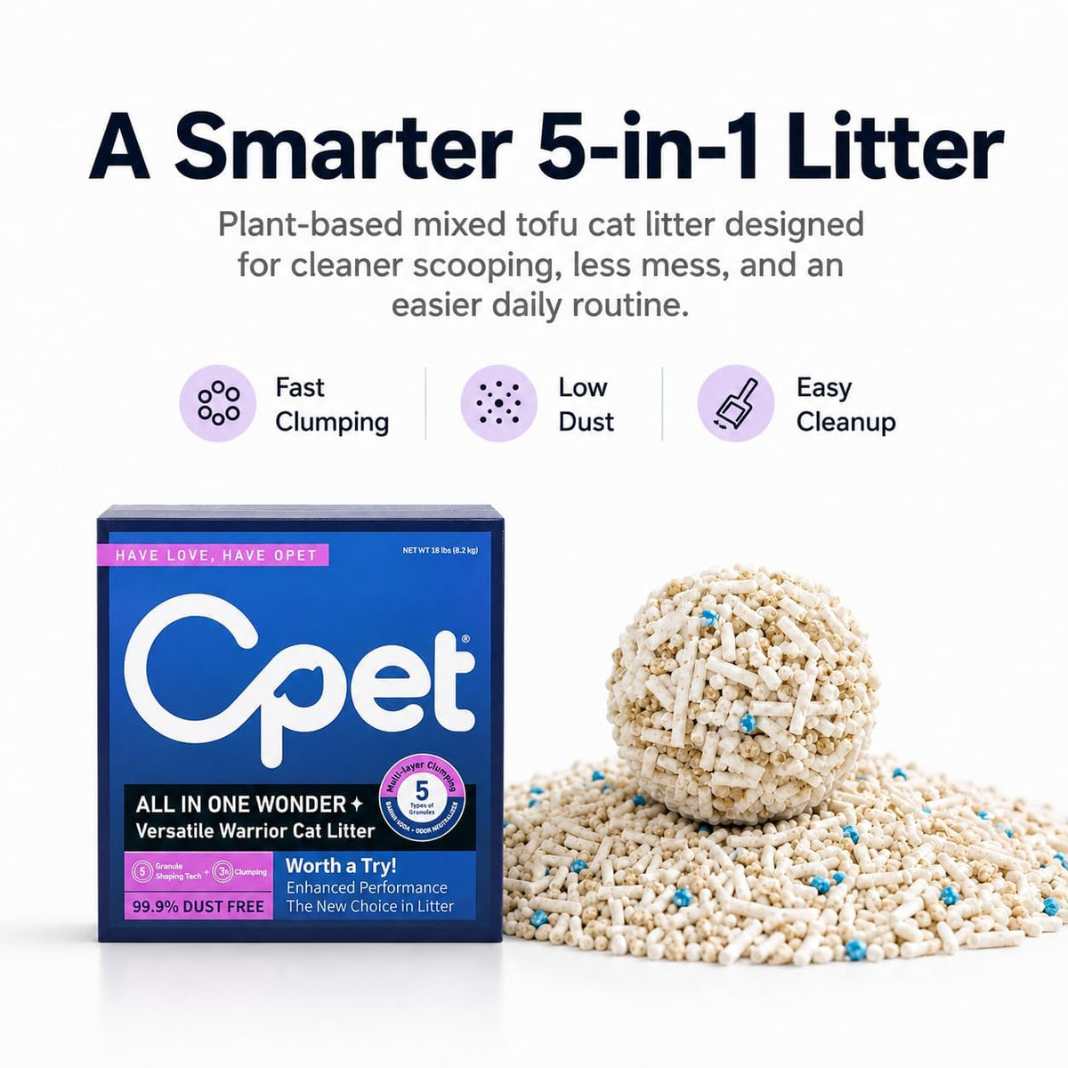 Tofu & Bentonite Mixed Cat Litter 18LB Lavender Scented Clumping S659776