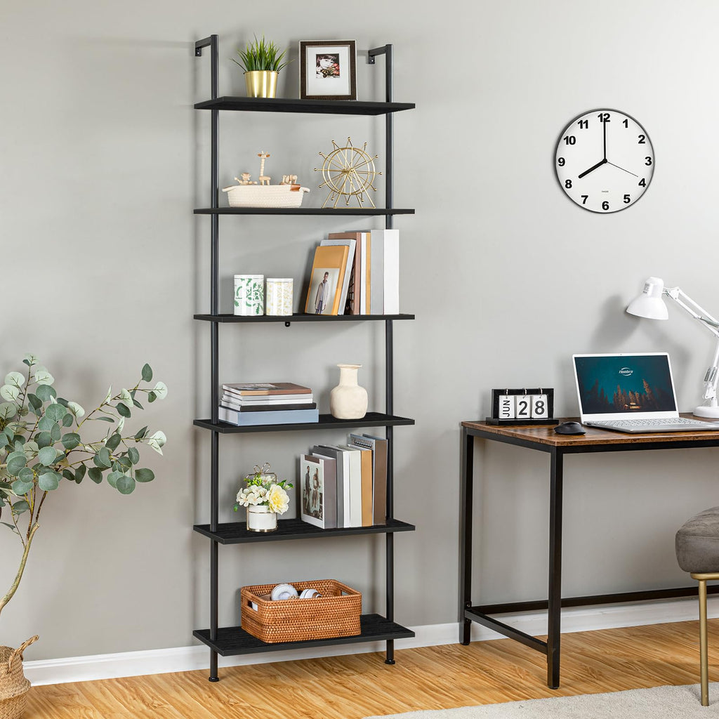 6-Tier Wall Mounted Wooden Ladder Shelf W404172