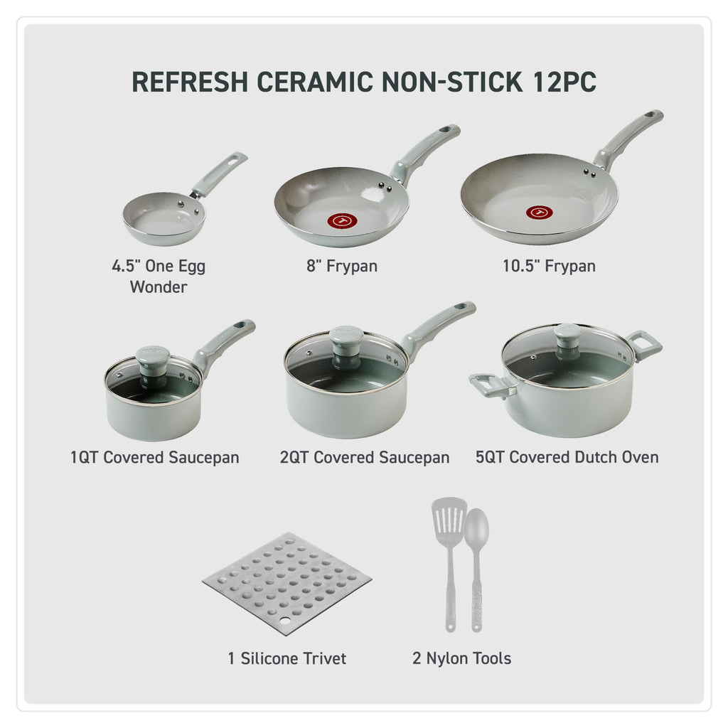 Ceramic Nonstick Pots and Pans Set, 12-Piece, Moon Grey E708048