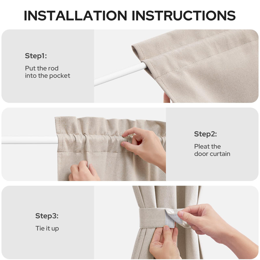 100% Blackout Linen Door Curtains 26x72 Inch H9314