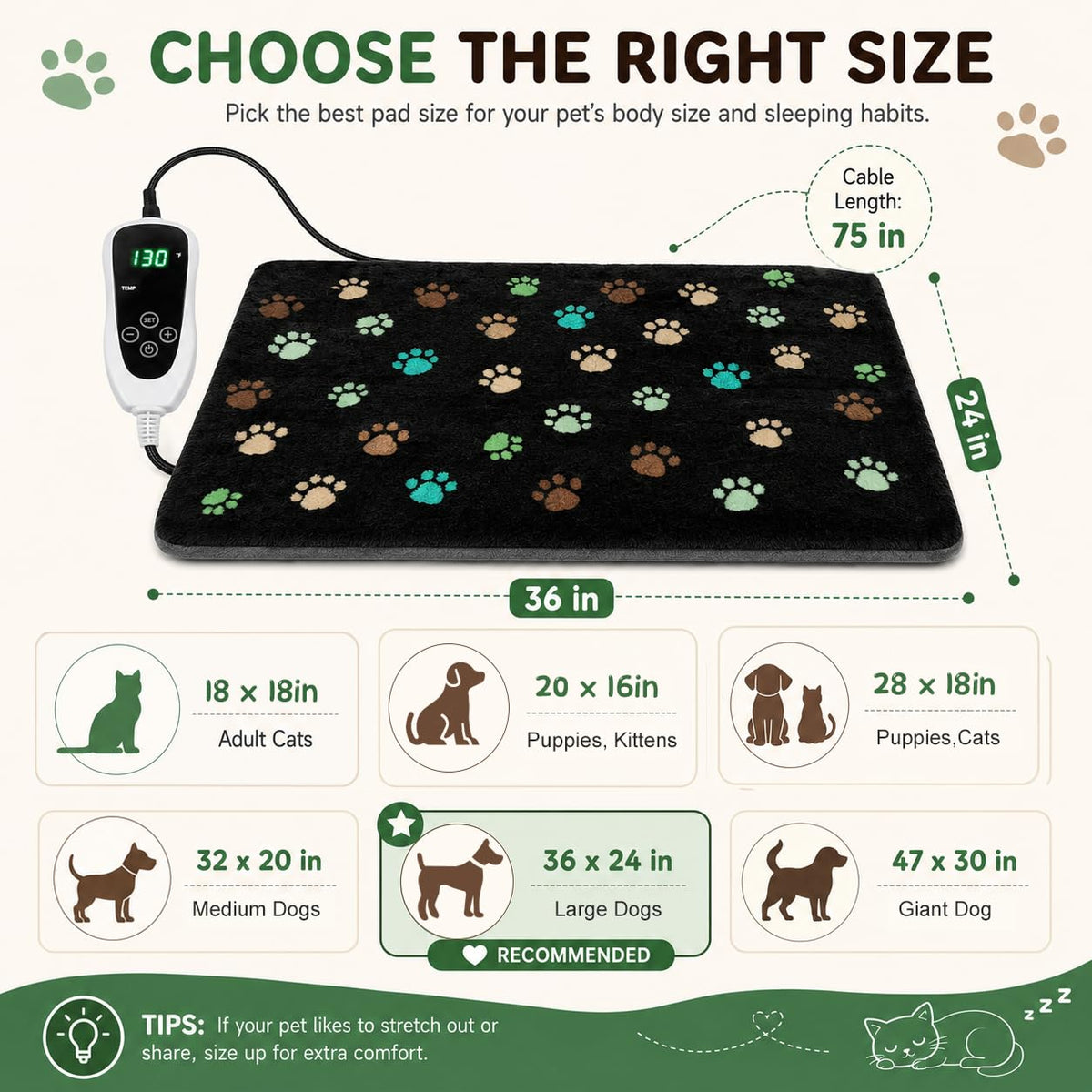 Large Dog Heating Pad 36x24 in W77583