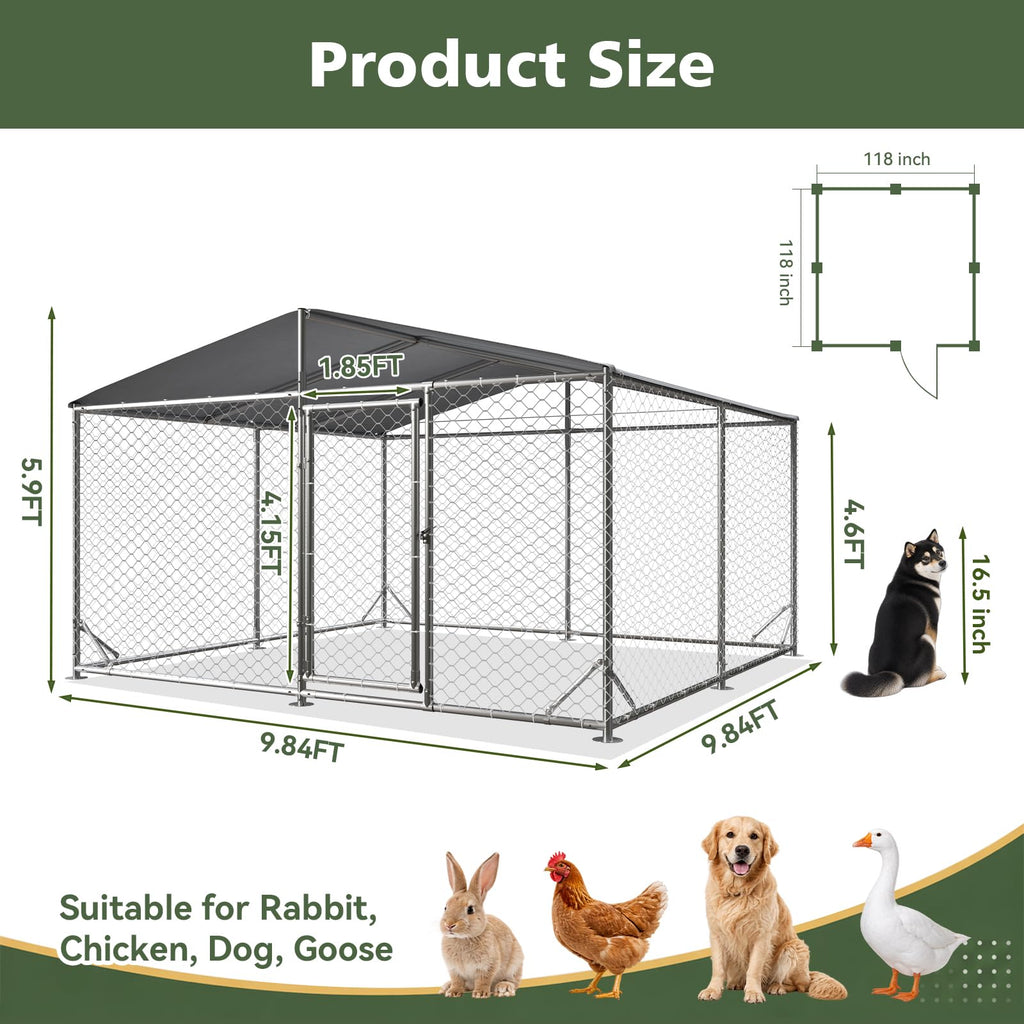 10×10FT Waterproof Metal Outdoor Dog Kennel A786