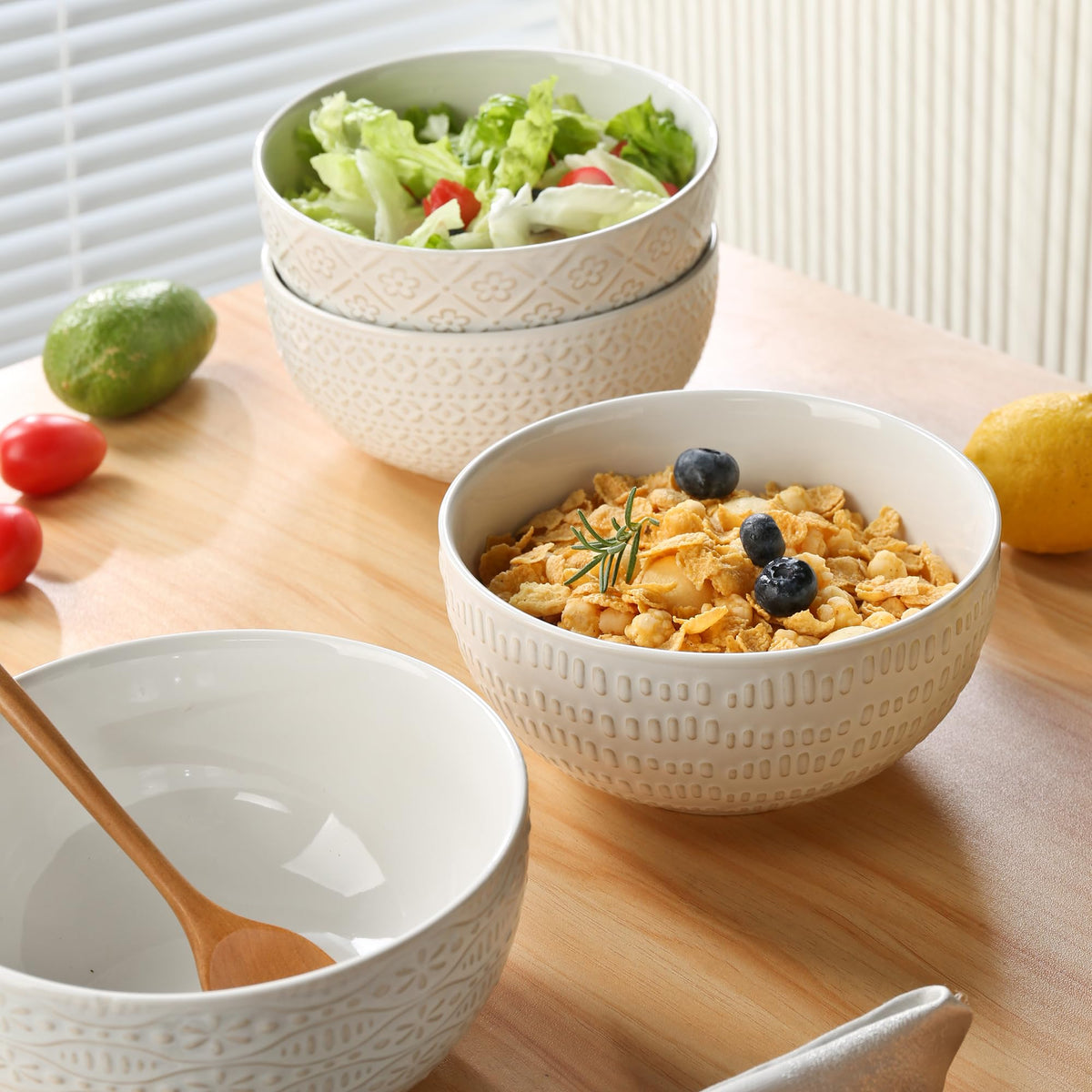 40 OZ Ceramic Bowls Set of 4, 6.7 Inch White O267590