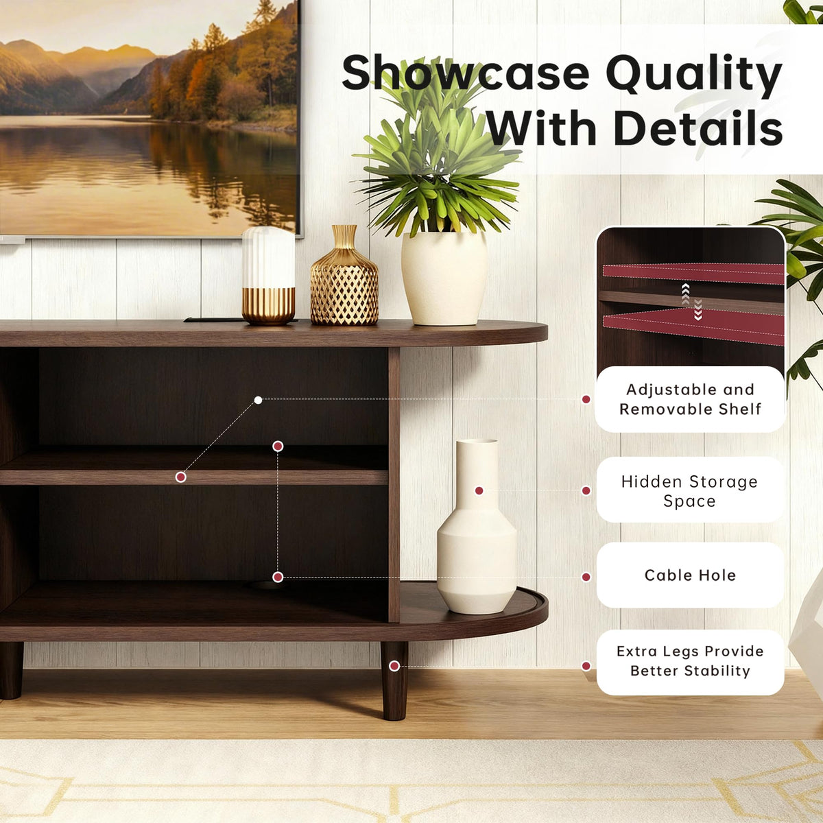 65" Mid-Century Modern TV Console with Sliding Doors C5803