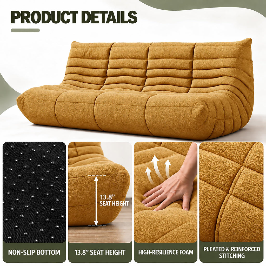 Yellow 3 Seater Bean Bag Sofa V5600