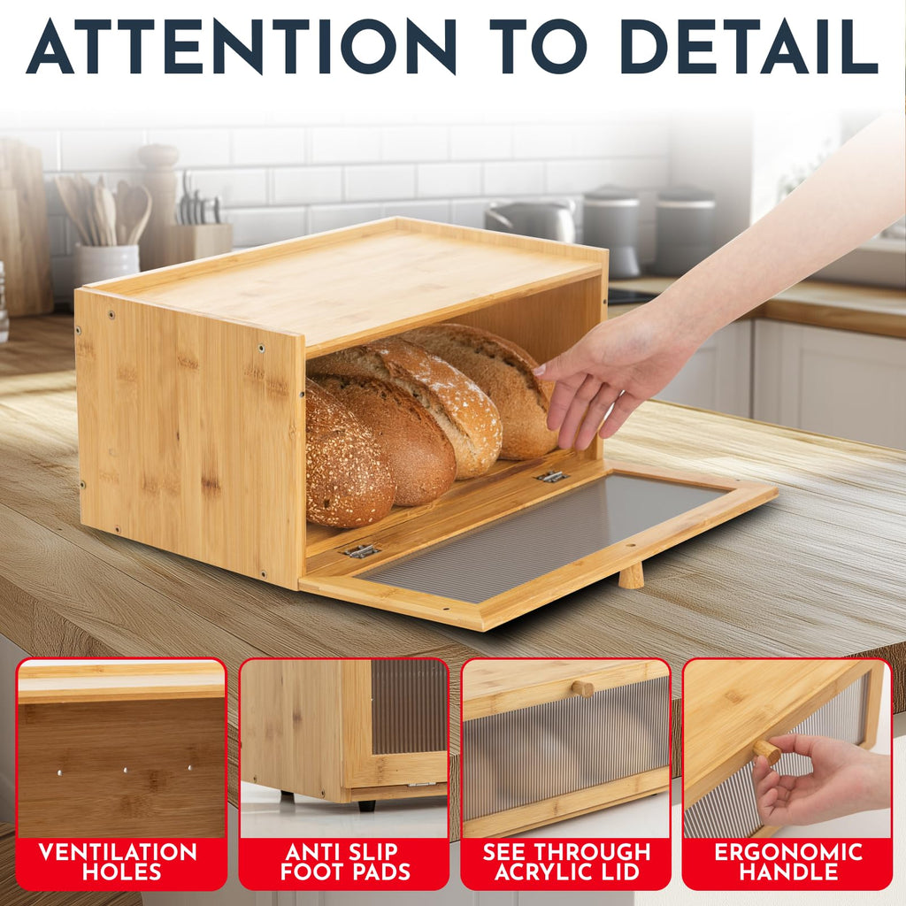 Bamboo Bread Box with Acrylic Window A5066