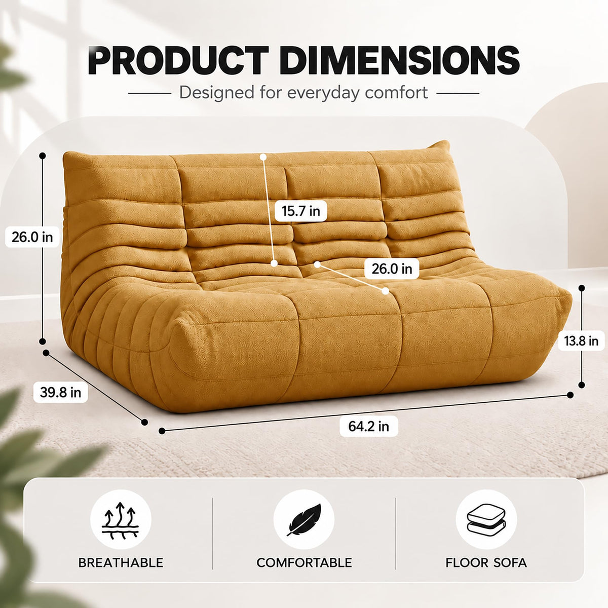 Yellow 3 Seater Bean Bag Sofa V5600