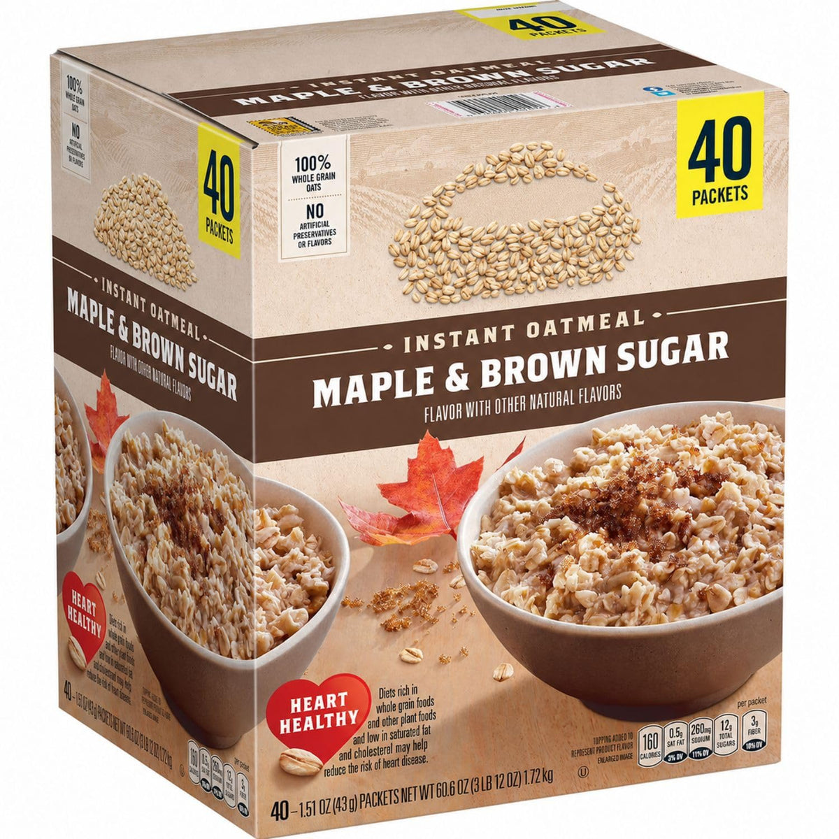 Maple & Brown Sugar Instant Oatmeal Cereal, 40 Count Q397511
