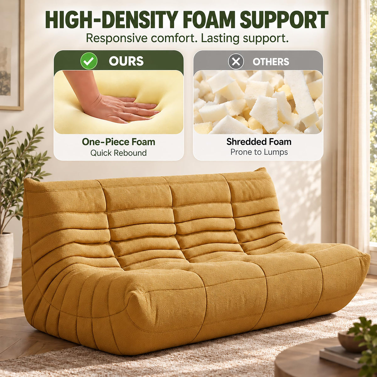 Yellow 3 Seater Bean Bag Sofa V5600