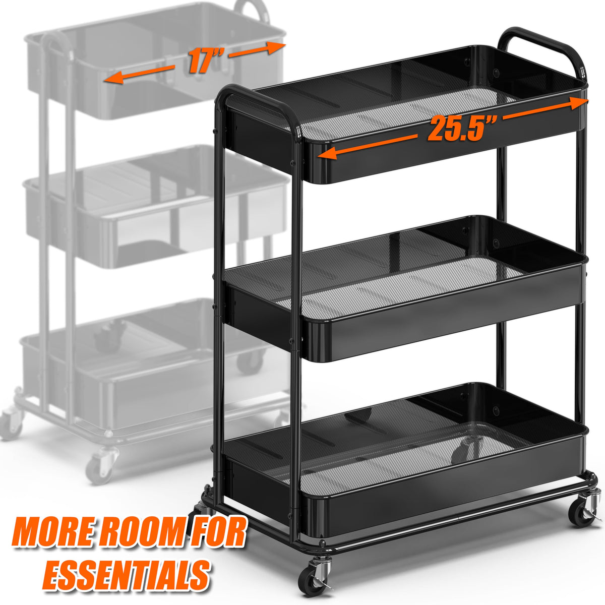 26" 3-Tier Metal Utility Cart, Black I827100