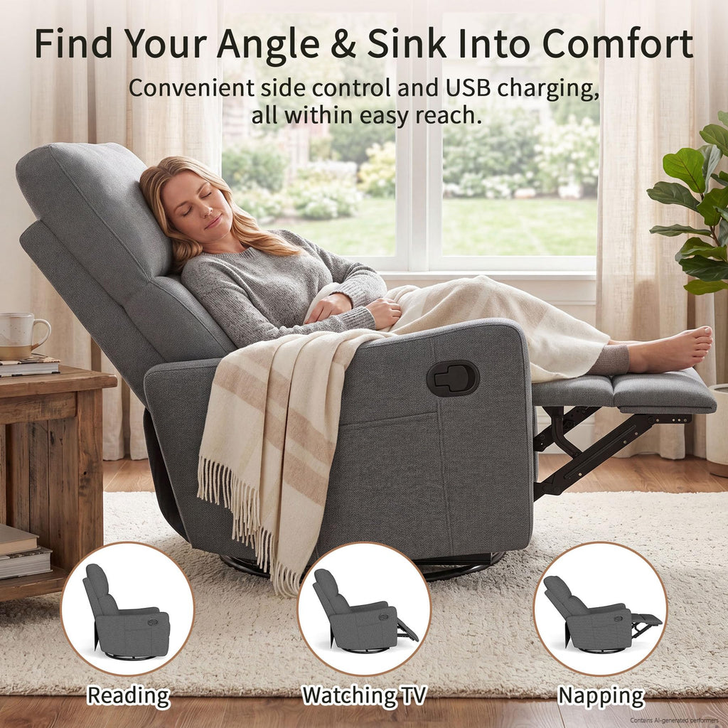 Gray Swivel Rocker Recliner Chair O2742