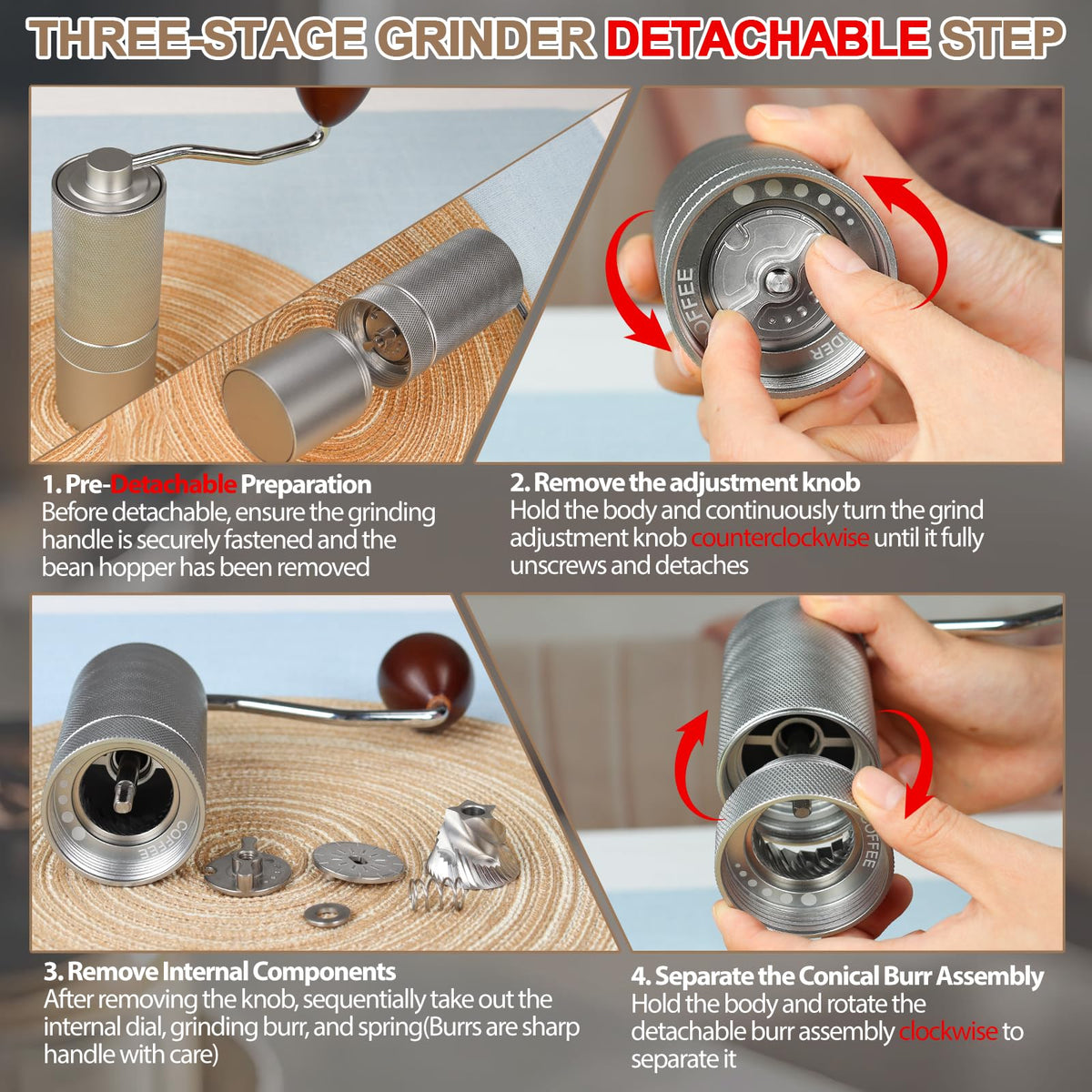 Manual Coffee Grinder with 25 Level Stainless Steel Conical Burr C98107