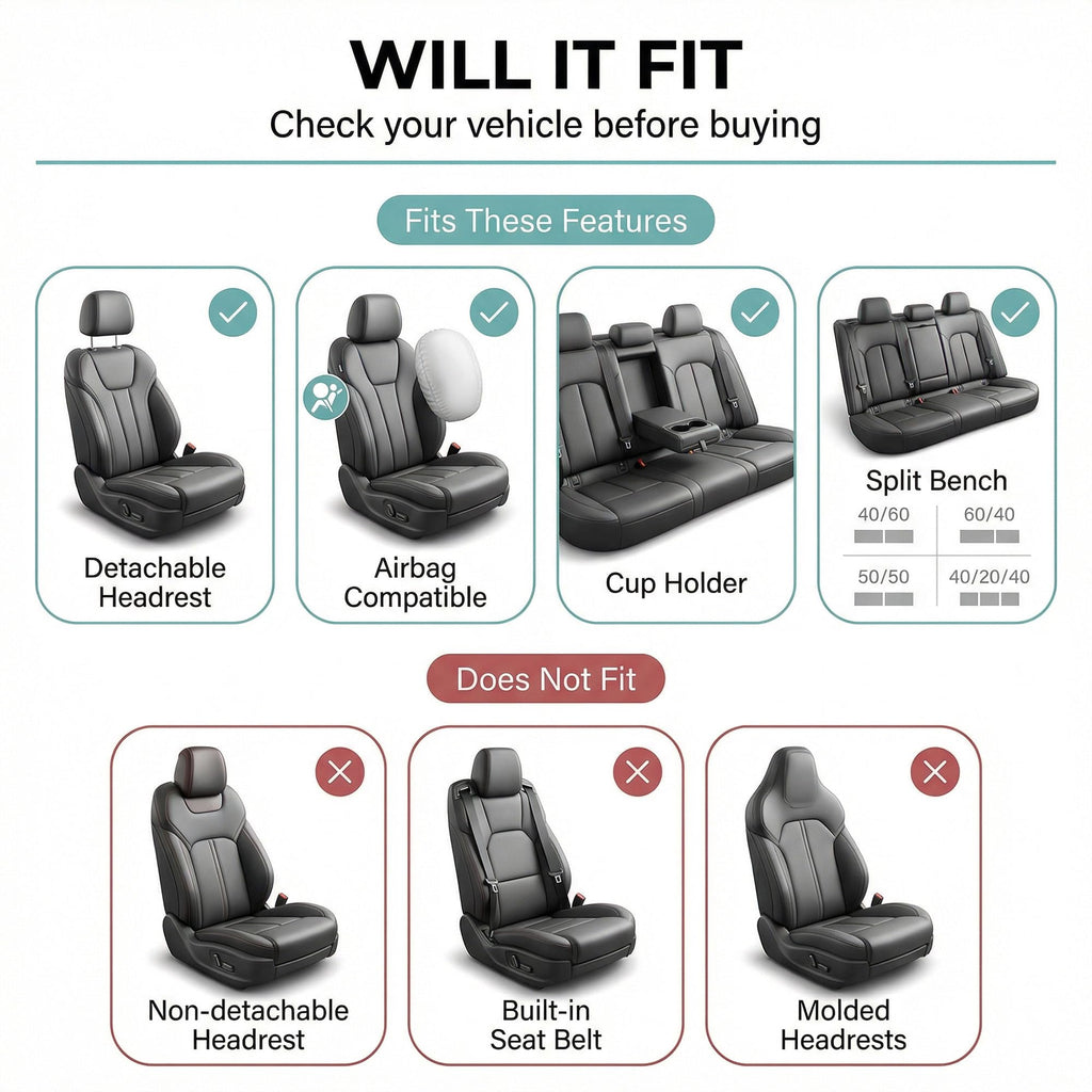 Gray Black Universal Fit Automotive Seat Covers Combo Set with Steering Wheel Cover and Seat Belt Pad Y427129