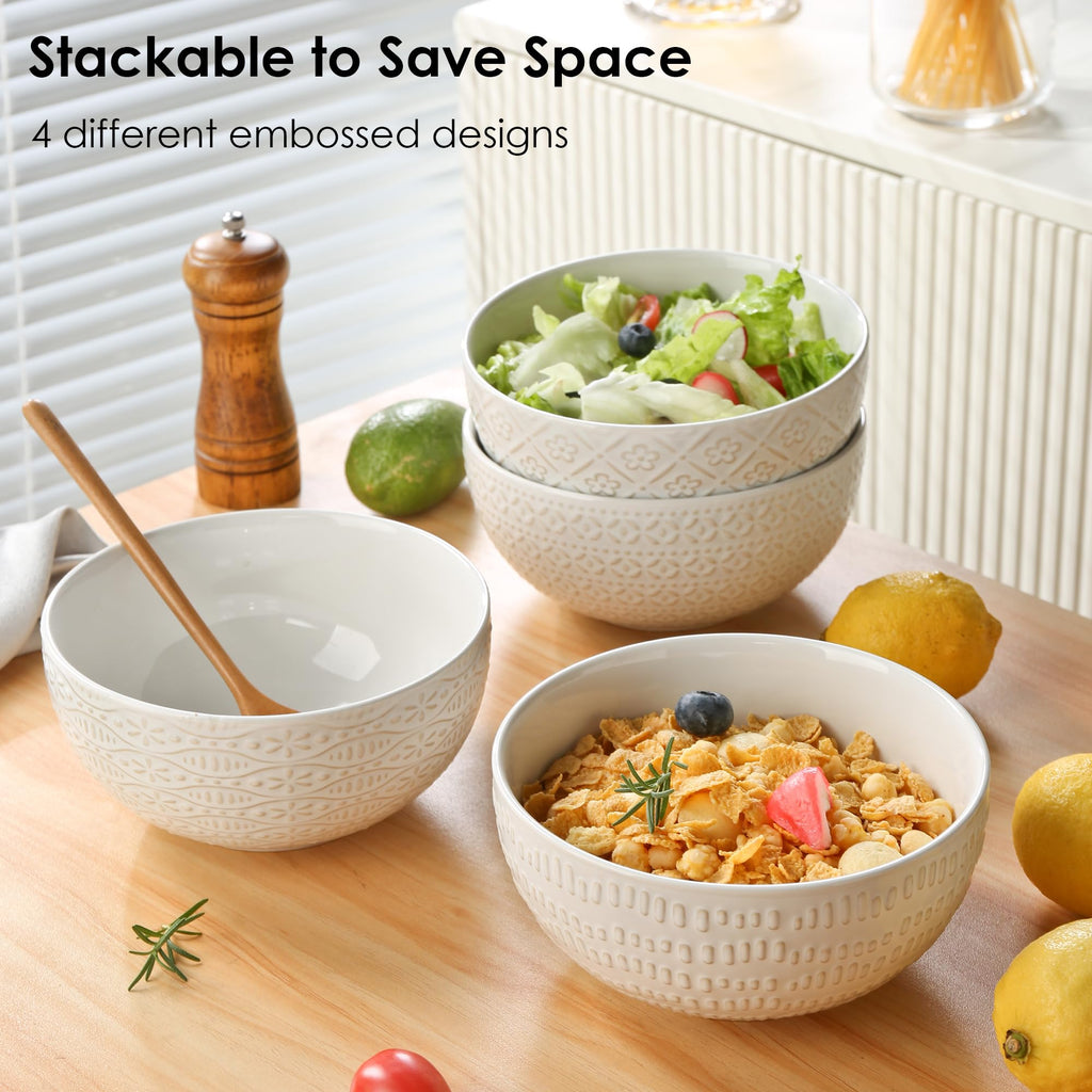 40 OZ Ceramic Bowls Set of 4, 6.7 Inch White O267590