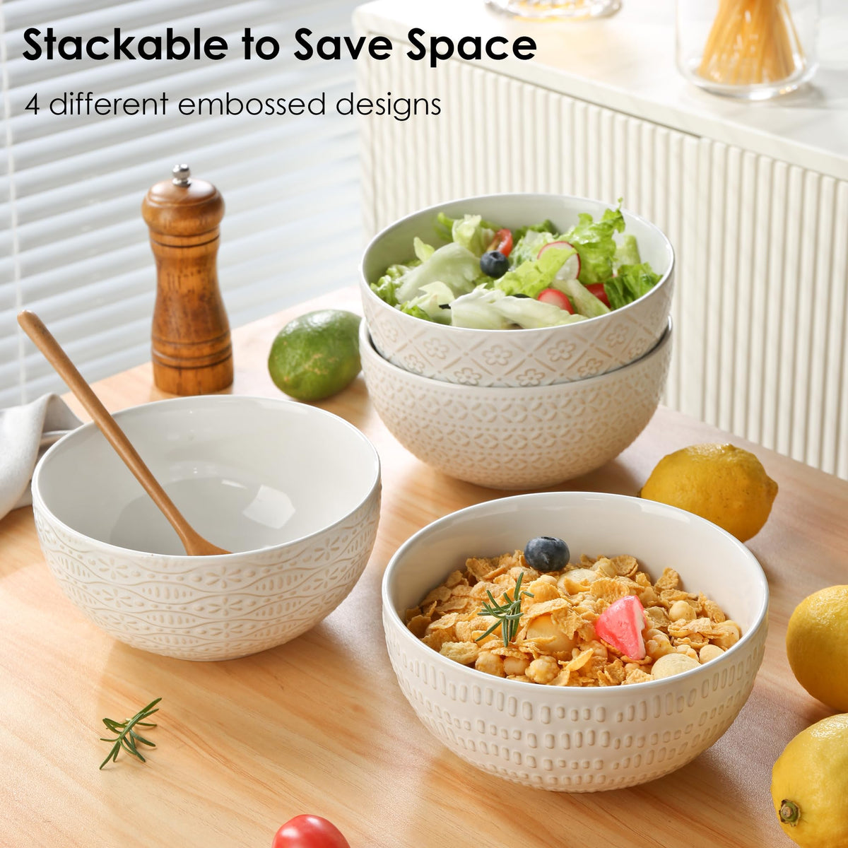 40 OZ Ceramic Bowls Set of 4, 6.7 Inch White O267590