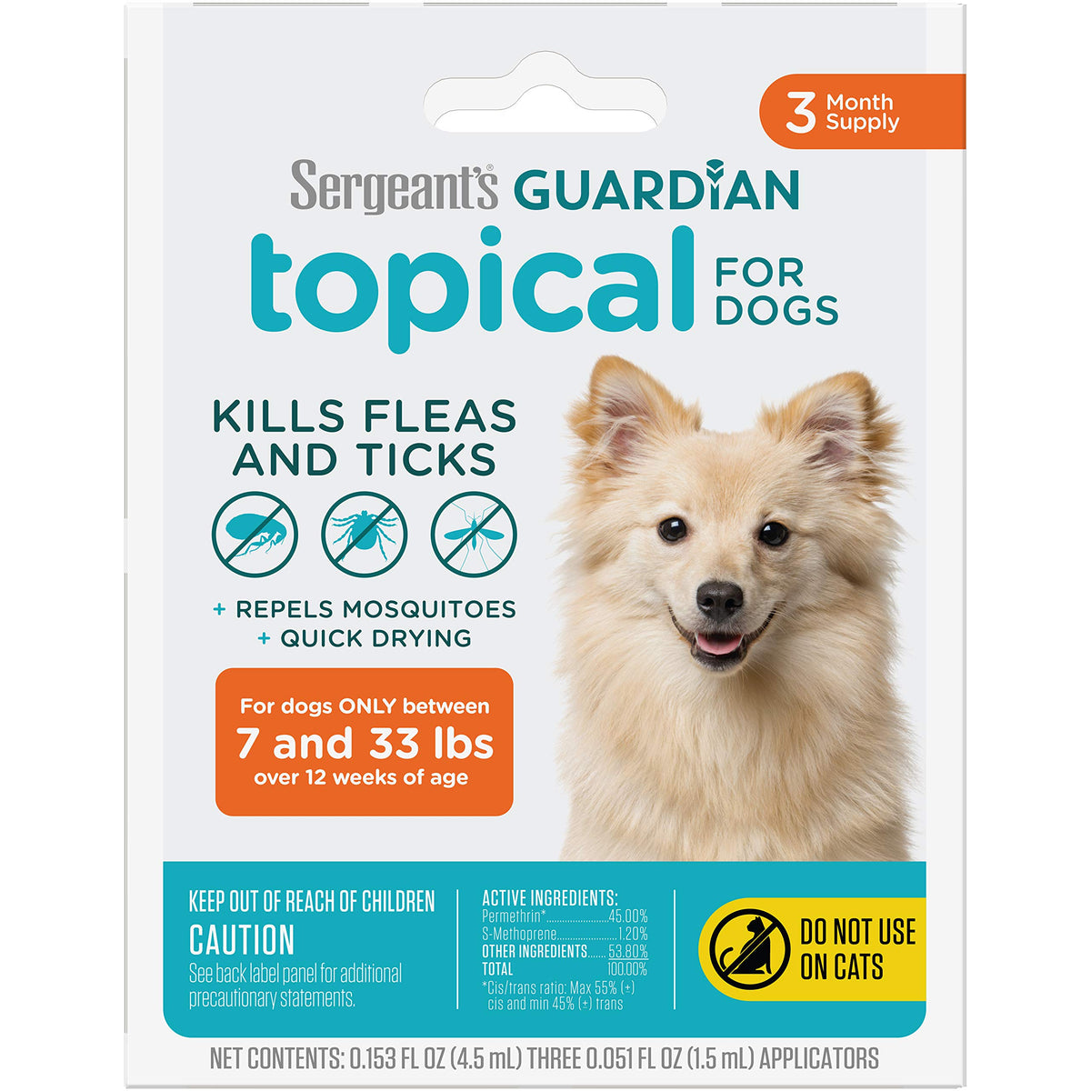 Flea & Tick Topical Dogs 7-33 lbs 3-Month O23195