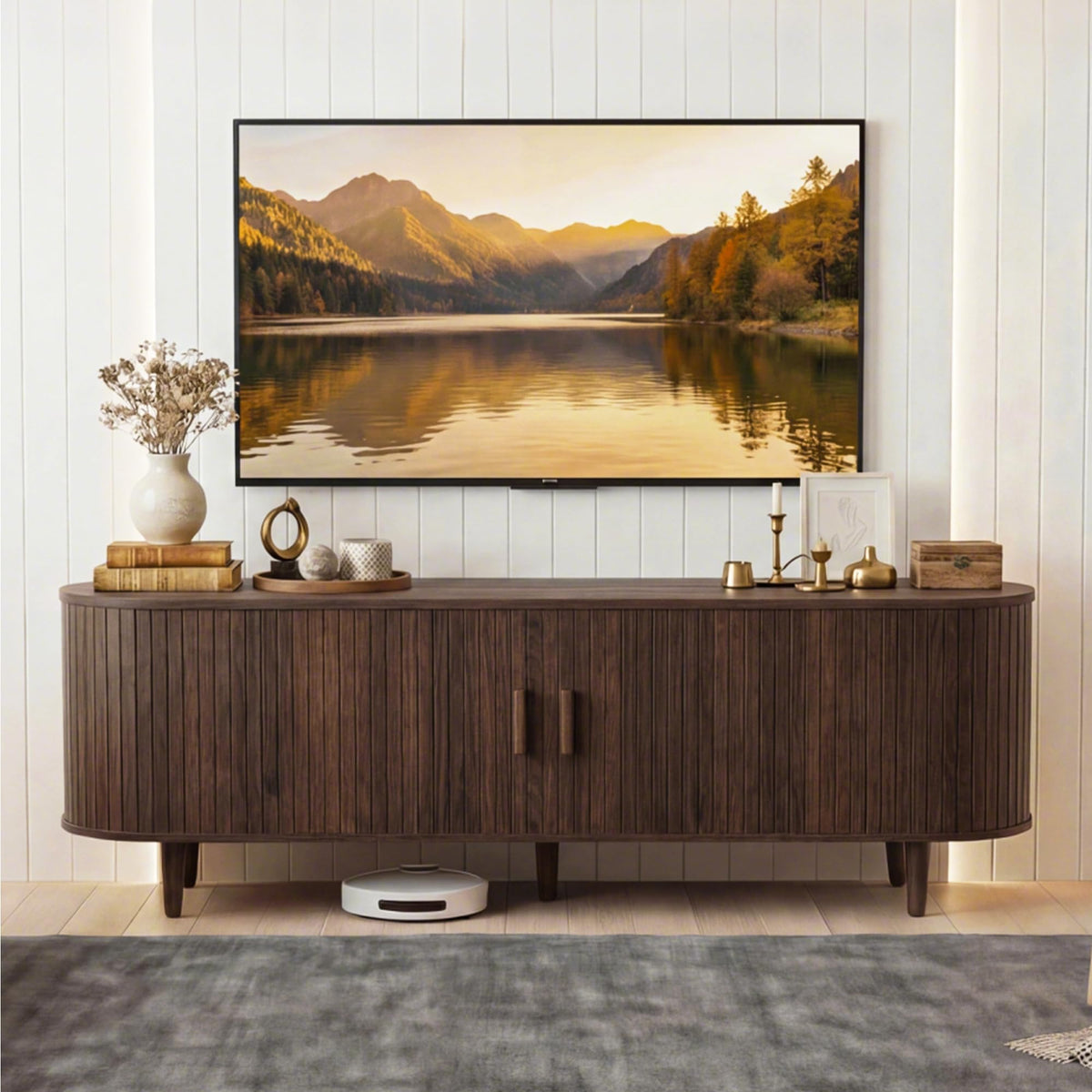65" Mid-Century Modern TV Console with Sliding Doors C5803