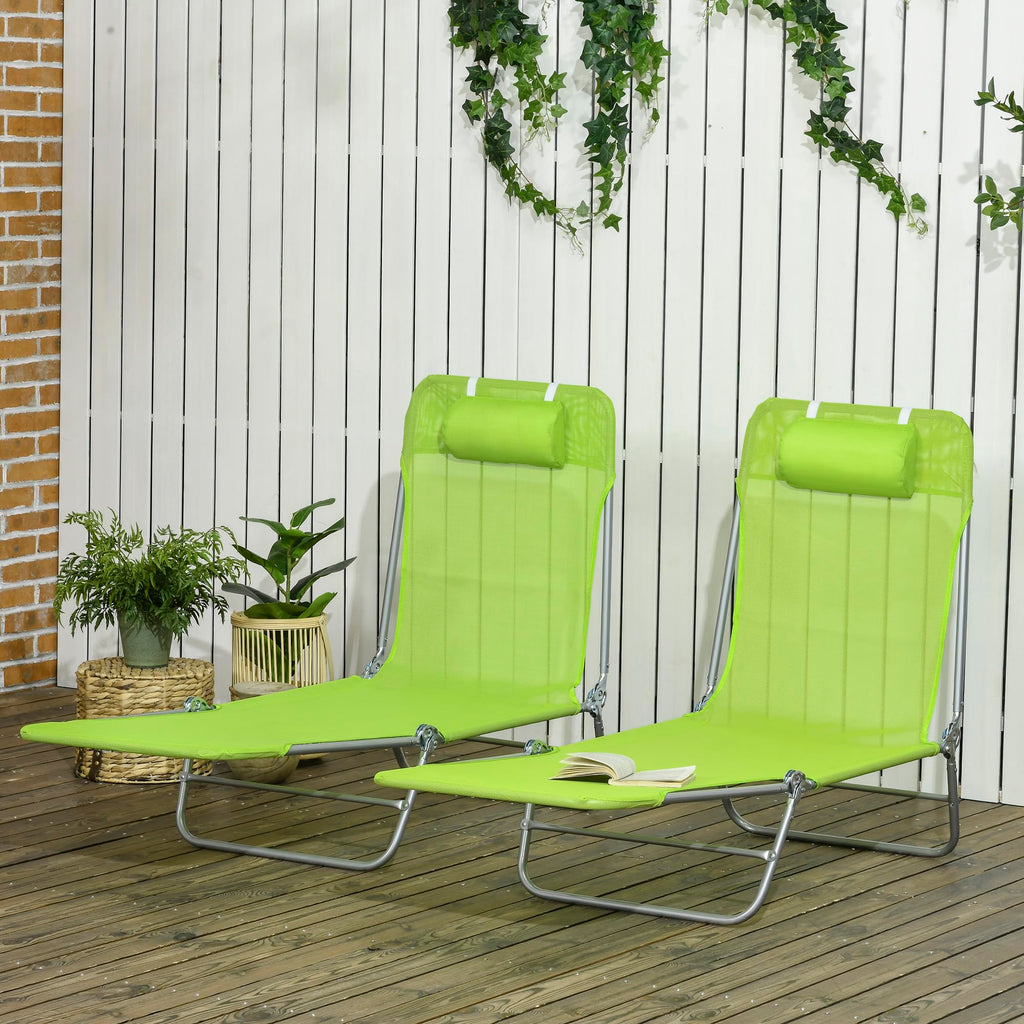 2 Piece Folding Chaise Lounge Chairs Reclining Back Green H527383
