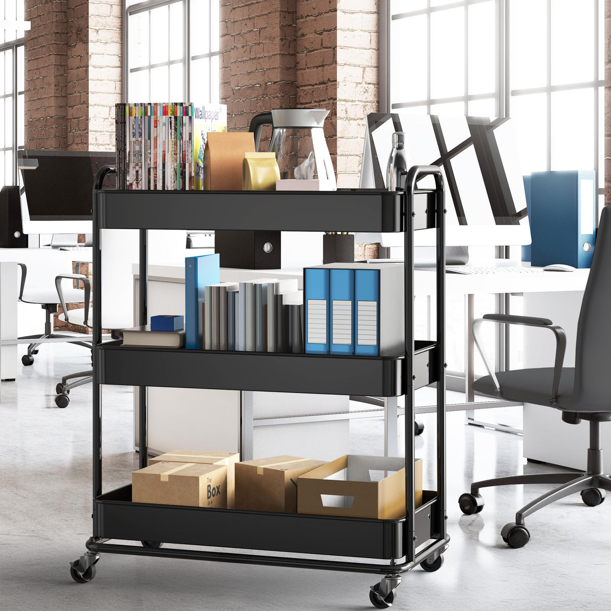 26" 3-Tier Metal Utility Cart, Black I827100
