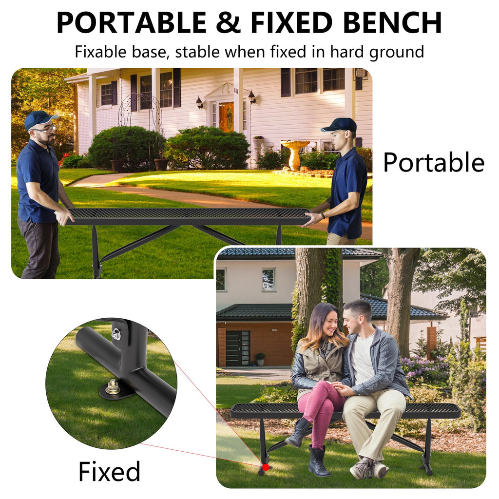 6 Feet Heavy Duty Metal Park Bench with Portable Frame, Black R1031