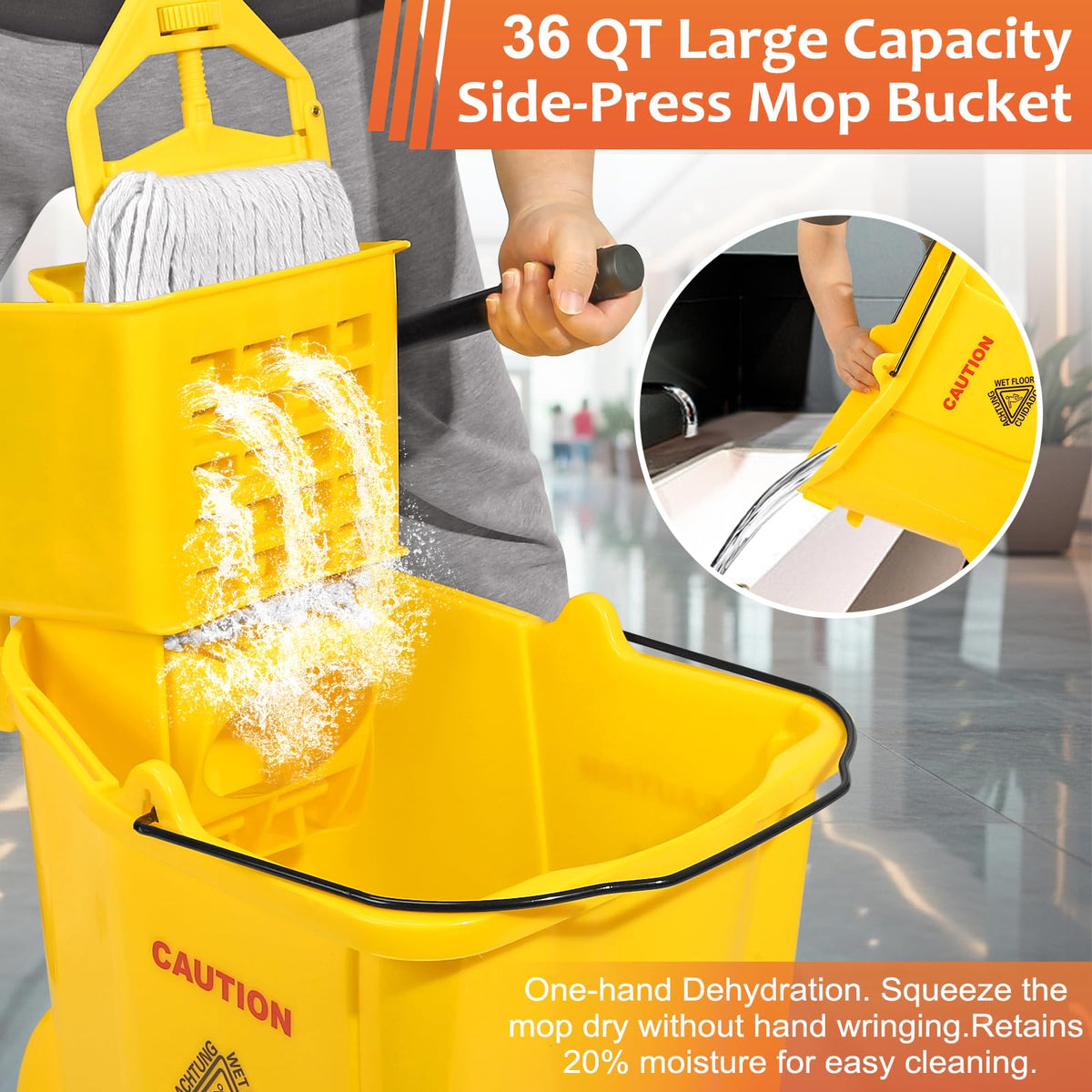 35 Qt Mop Bucket with Side Press Wringer on Wheels S915225