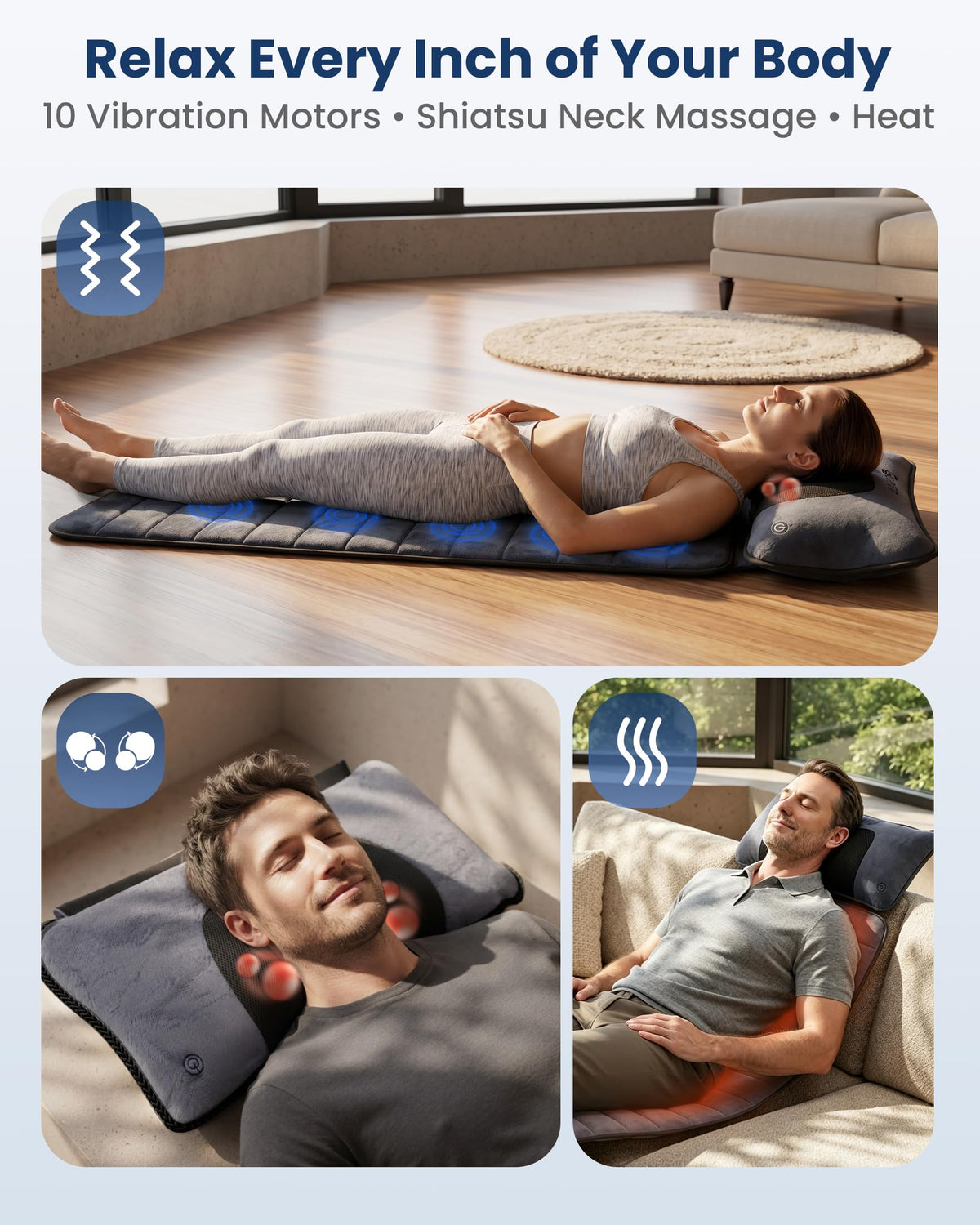 Full Body Massage Mat with Detachable Shiatsu Neck Pillow R865