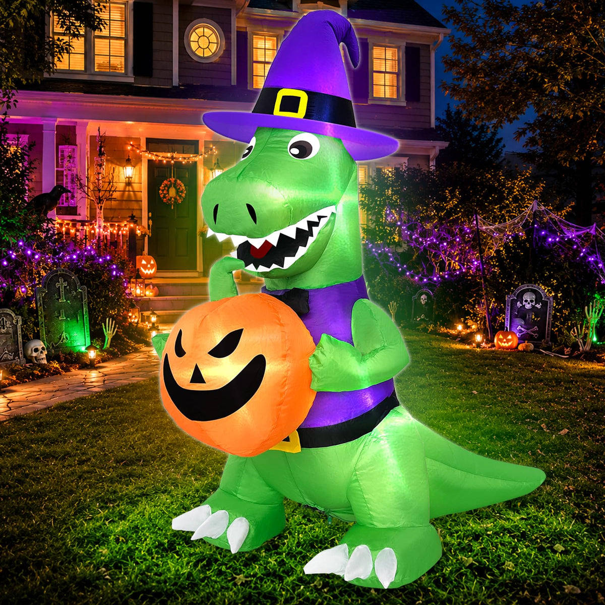 4 Ft Halloween Inflatables Witch Dinosaur A218611