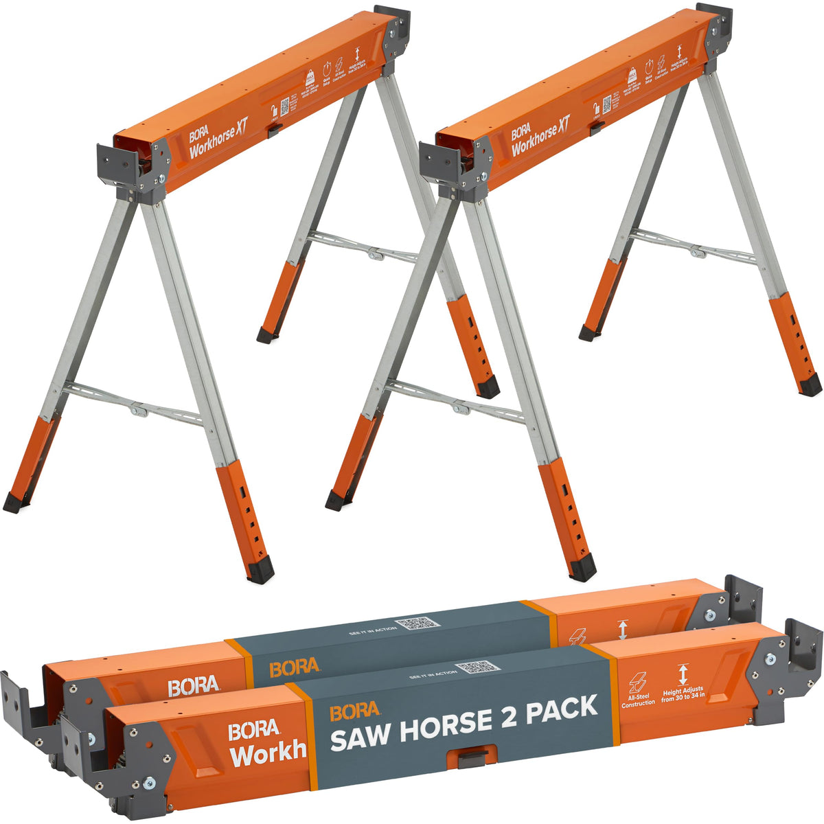 2 Pack Adjustable Folding Heavy Duty Sawhorse F8612