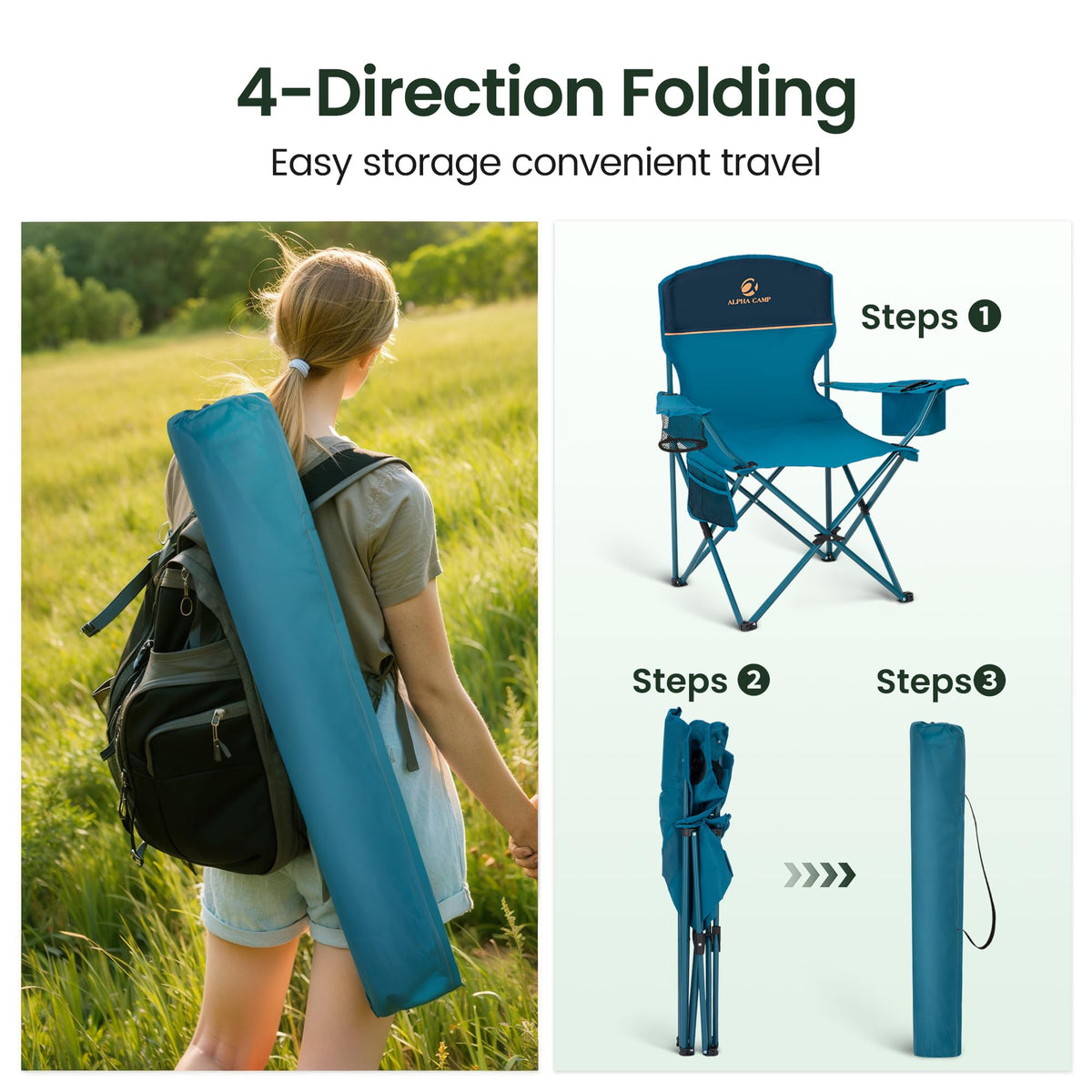 2 Pack Portable Camping Chair Blue I340