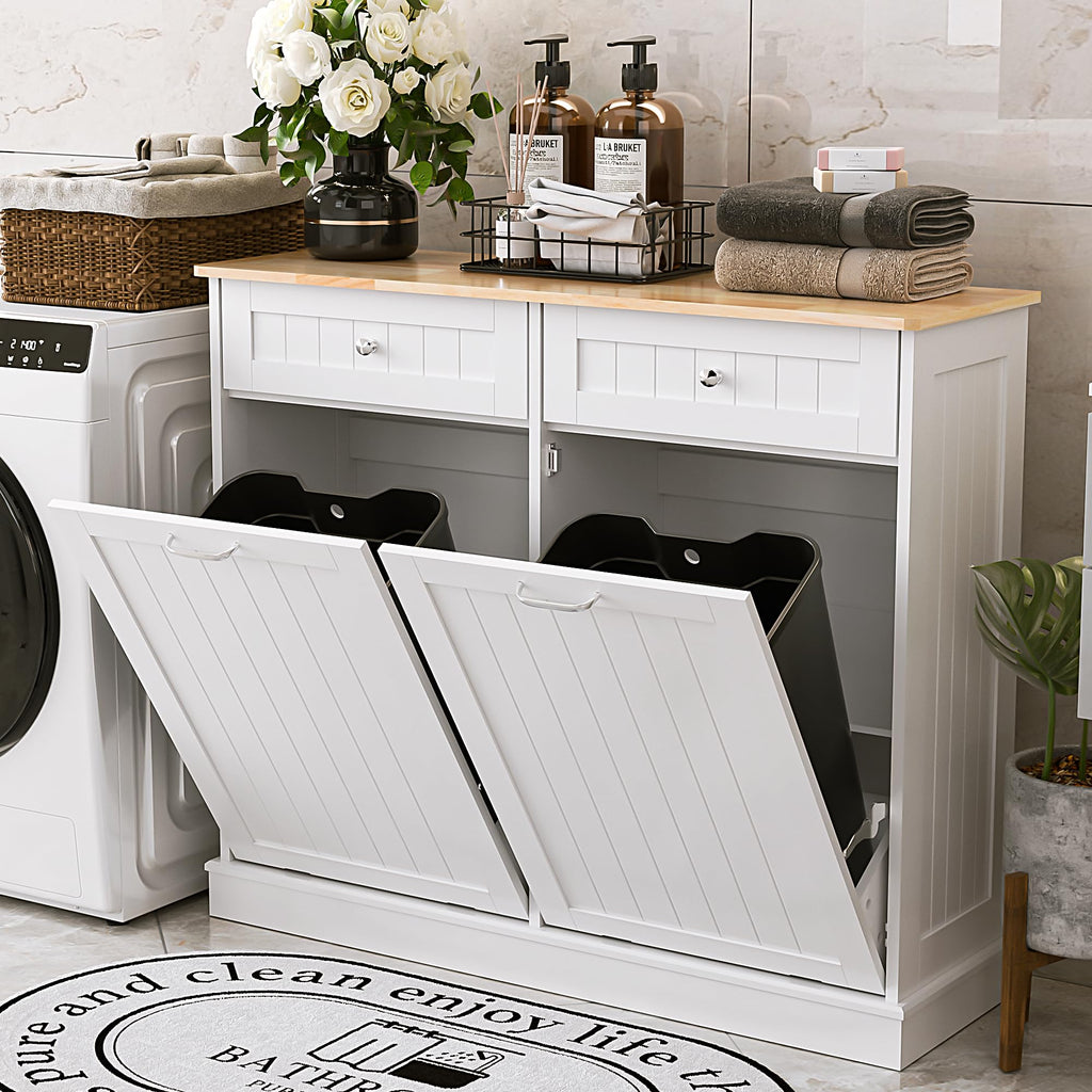 Double Tilt Out Trash Can Cabinet 2 X 13 Gallon with Storage U25559