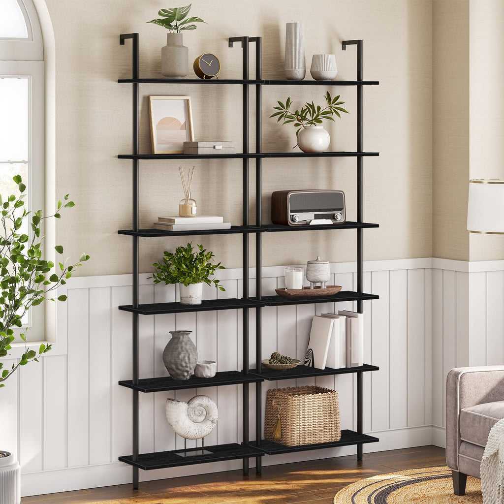6-Tier Wall Mounted Wooden Ladder Shelf W404172