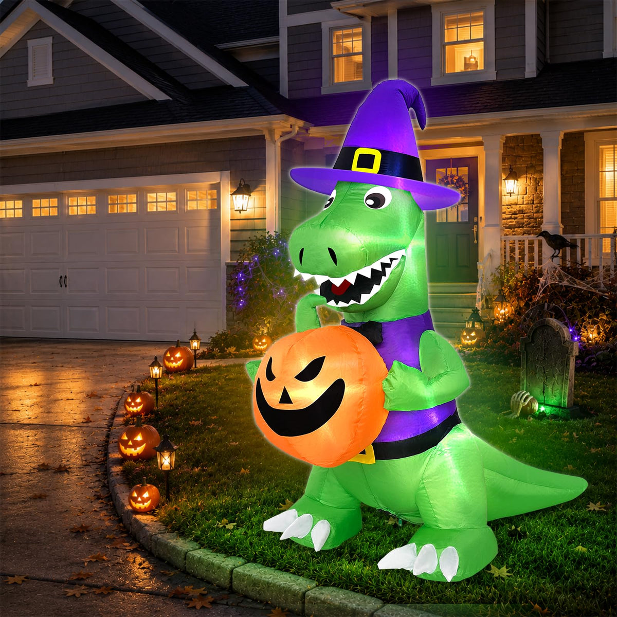 4 Ft Halloween Inflatables Witch Dinosaur A218611