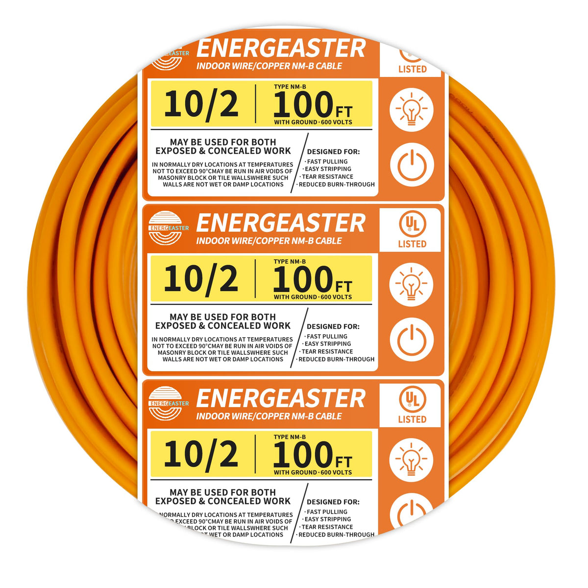 Orange 10 Gauge 2 Conductors NMB Cable 100ft H7921