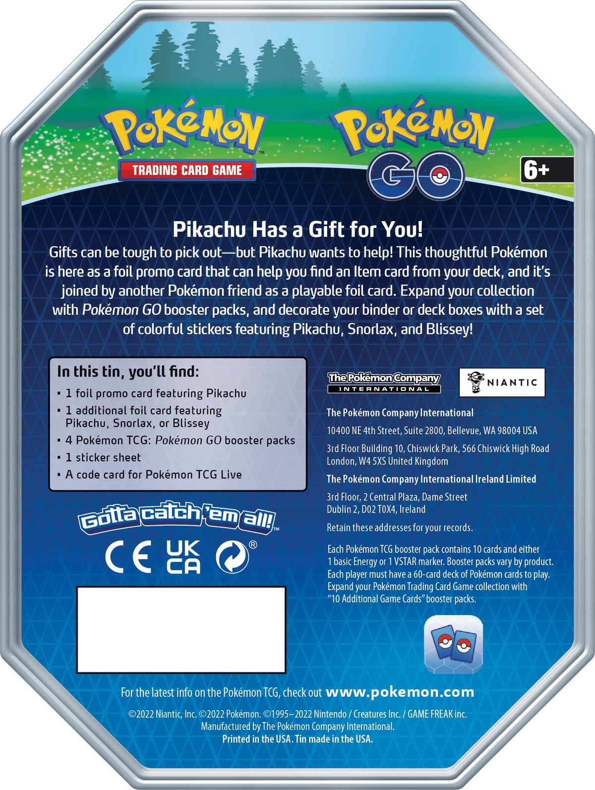 Pokémon TCG GO Tin 2 Foil Cards & 4 Booster Packs H58330