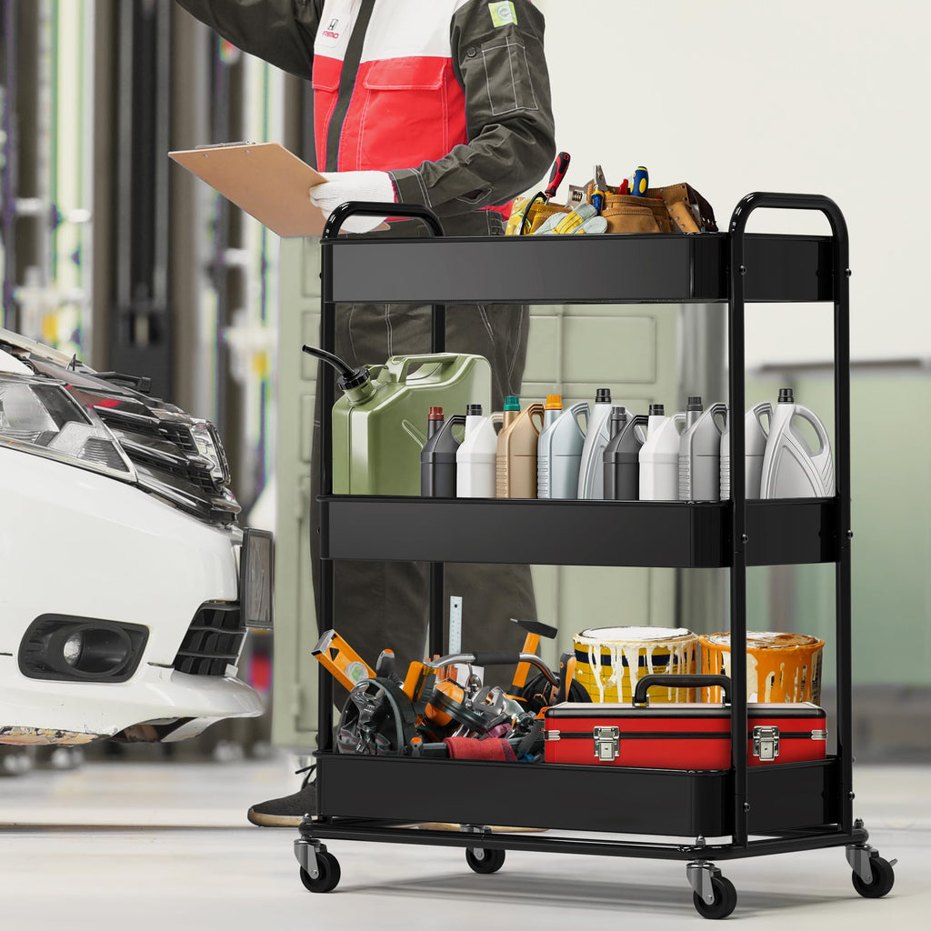 26" 3-Tier Metal Utility Cart, Black I827100