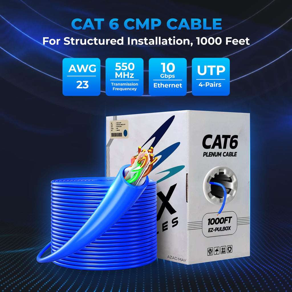 CAT6 Plenum Ethernet Cable 1000ft 23AWG UTP Blue I3653