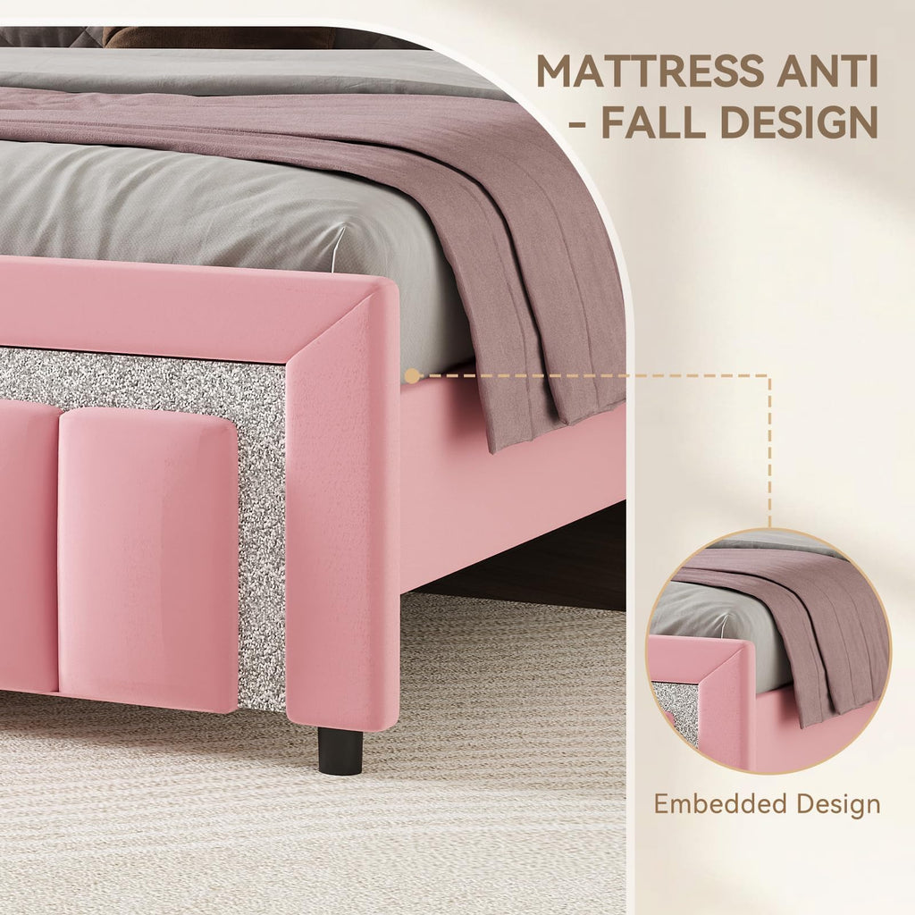 Twin Bed Frames with Upholstered Headboard, Pink A716943