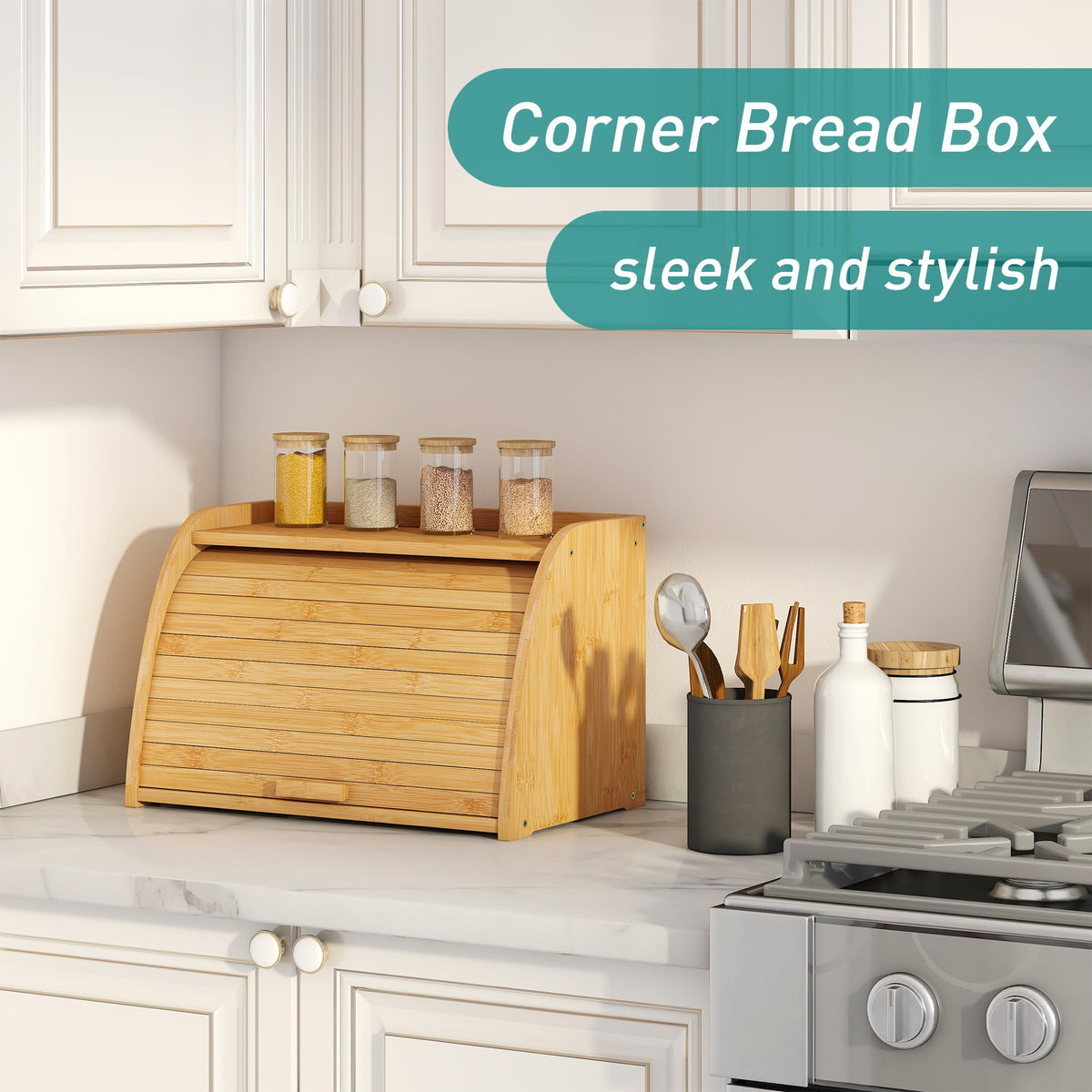 Large Bamboo Wood Bread Box K697