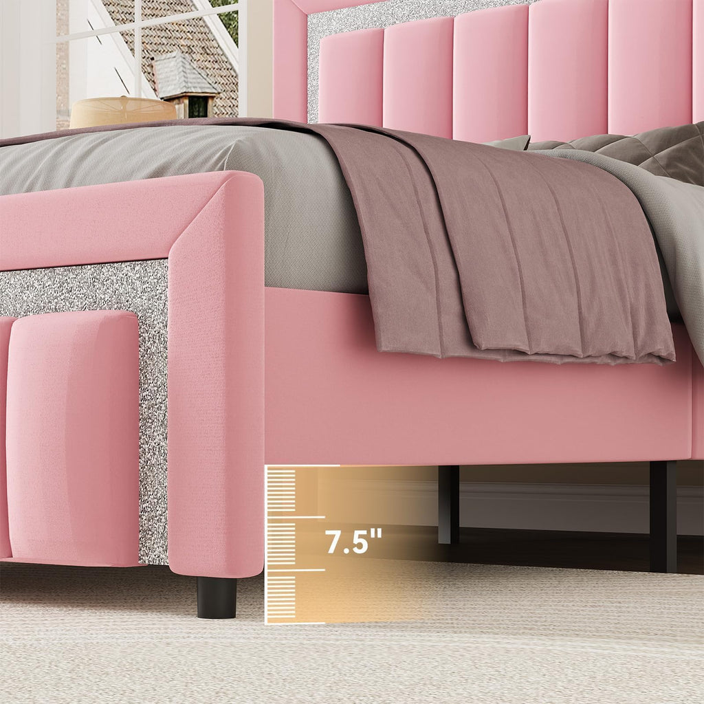 Twin Bed Frames with Upholstered Headboard, Pink A716943