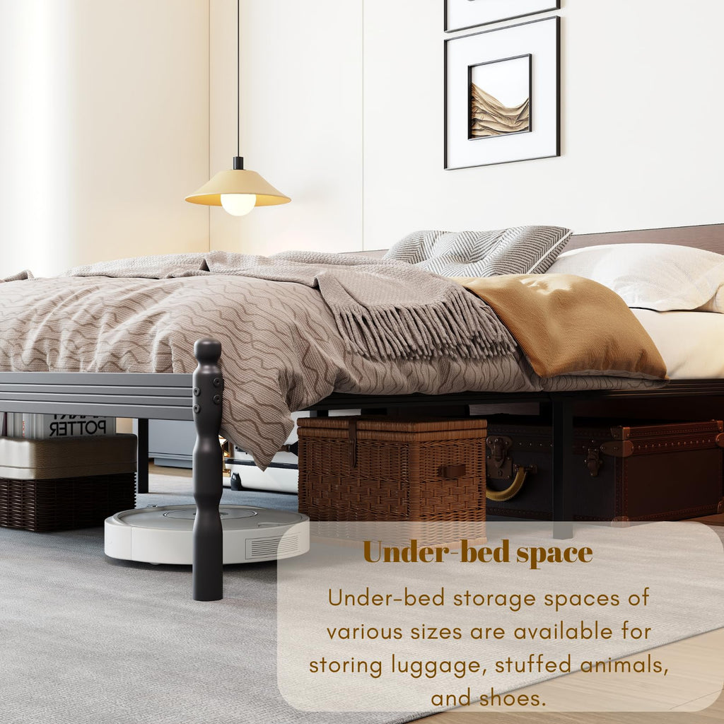 Queen Size Black Metal Bed Frame with Storage G64245
