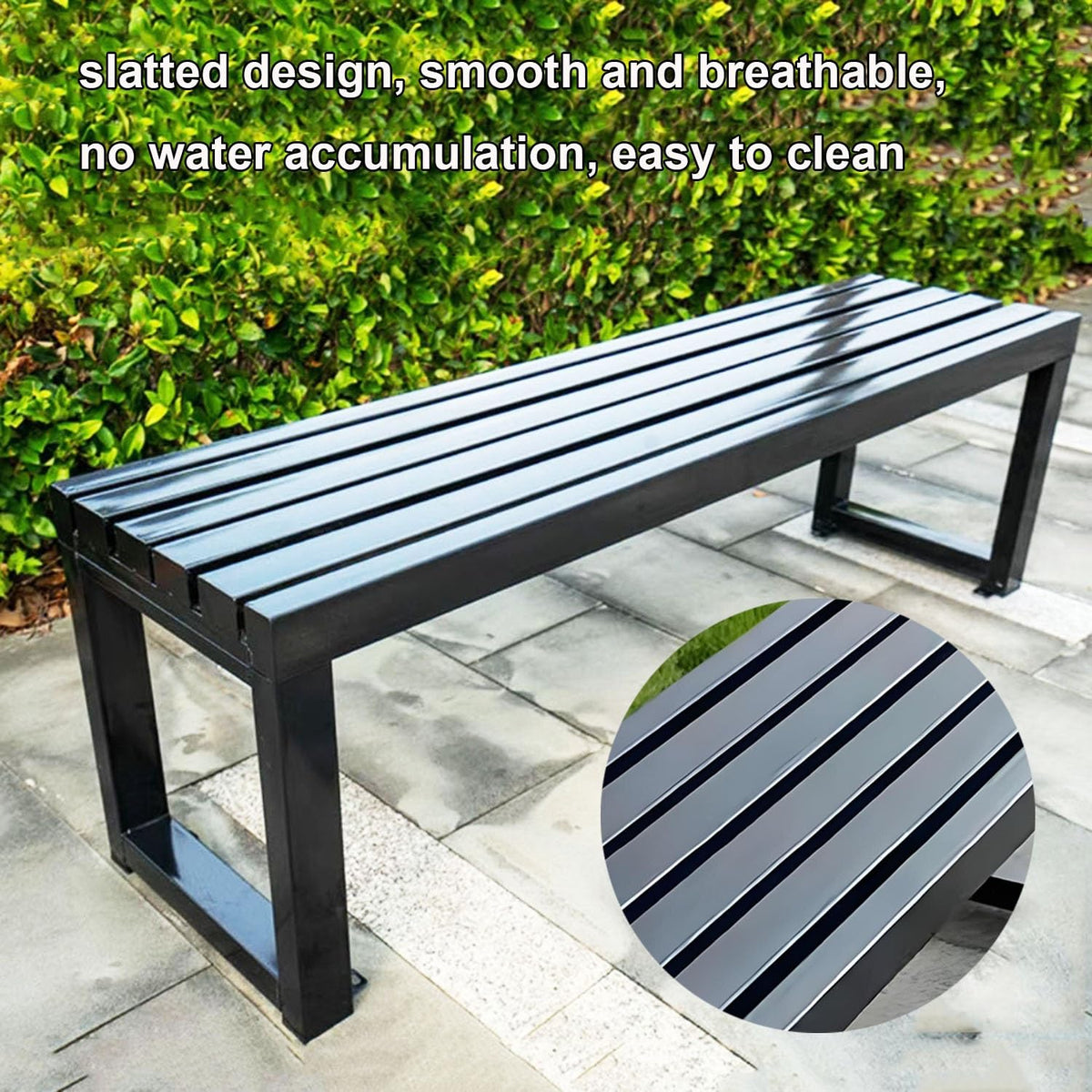 Black 5.9ft Metal Outdoor Bench Y5400
