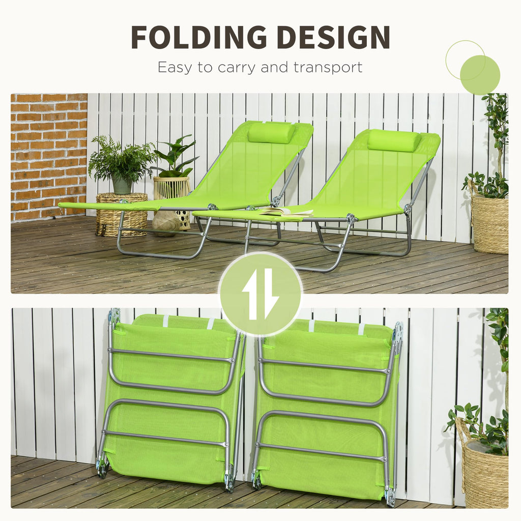 2 Piece Folding Chaise Lounge Chairs Reclining Back Green H527383