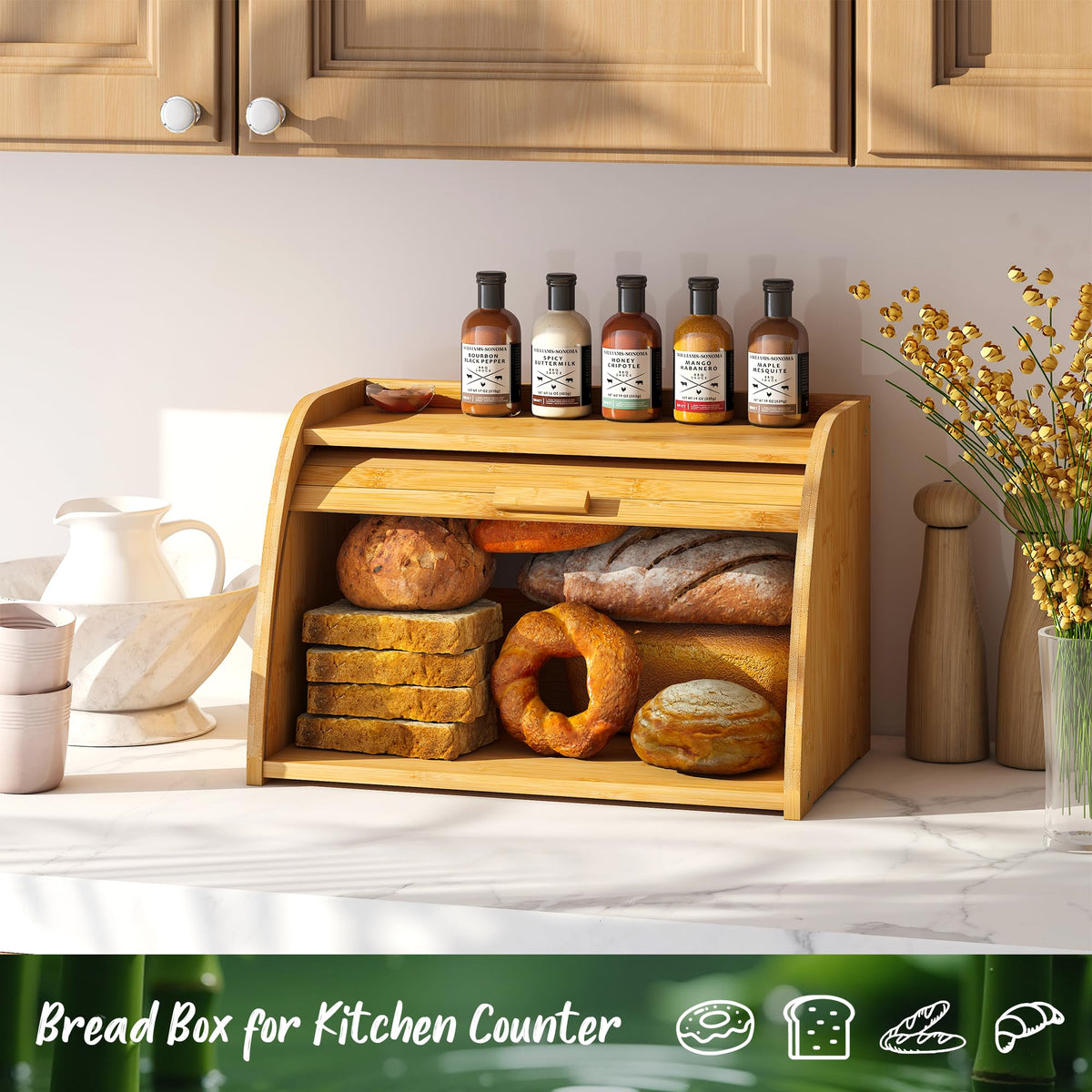 Large Bamboo Wood Bread Box K697