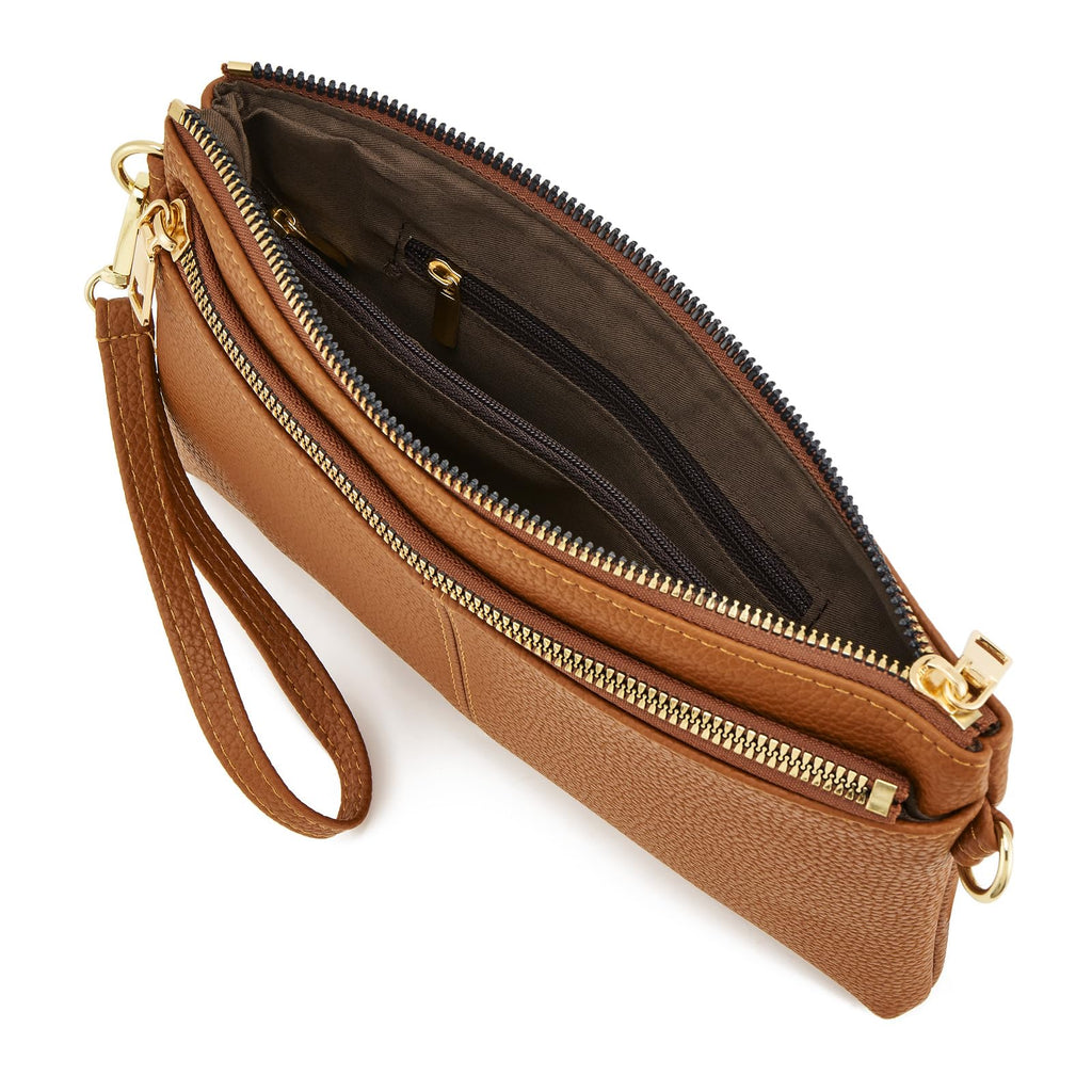 Small Triple Zip Crossbody Bag Vegan Leather Wristlet Clutch F869997