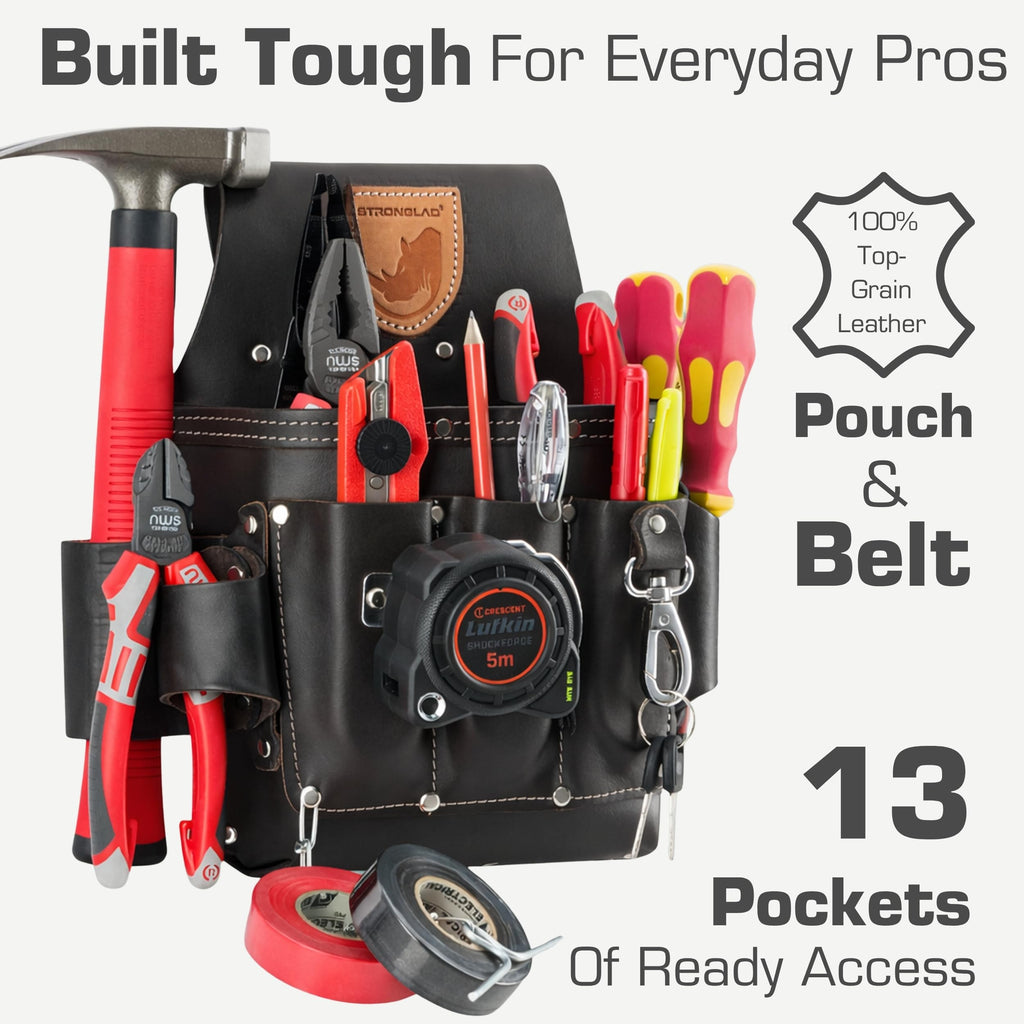 13-Pocket Top-Grain Leather Electricians Tool Belt U334756