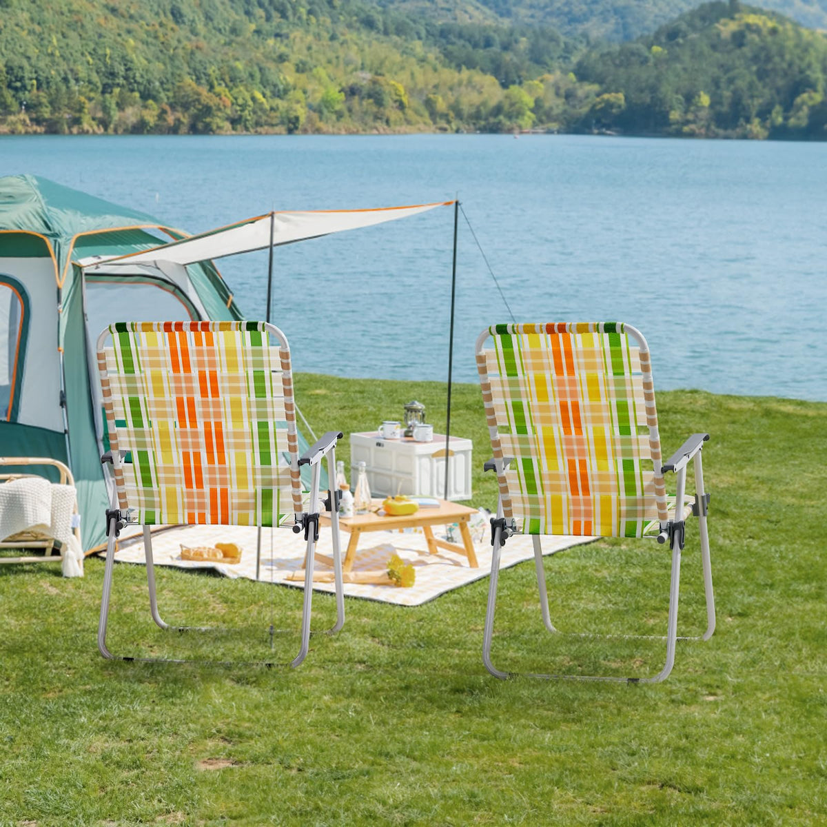 Oversized Folding Webbed Lawn Chairs Set of 2 B31605