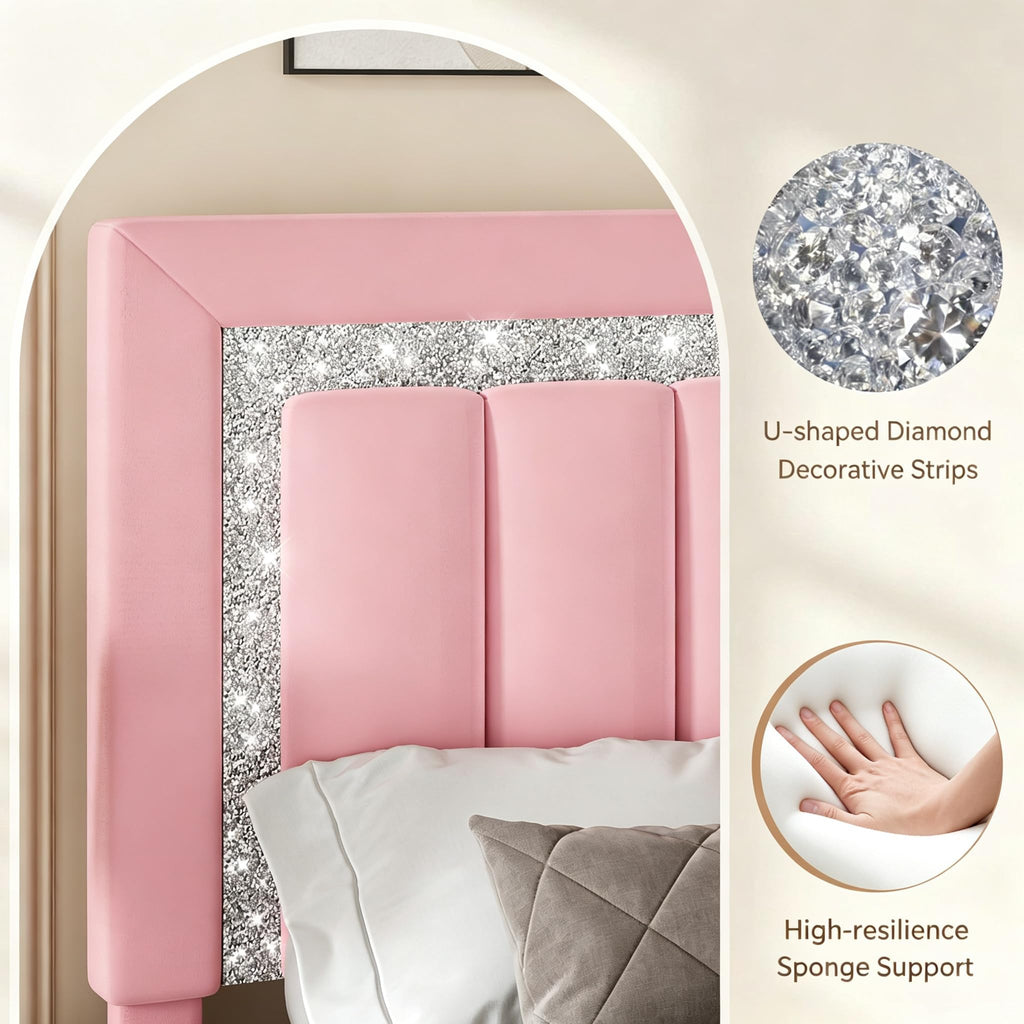 Twin Bed Frames with Upholstered Headboard, Pink A716943