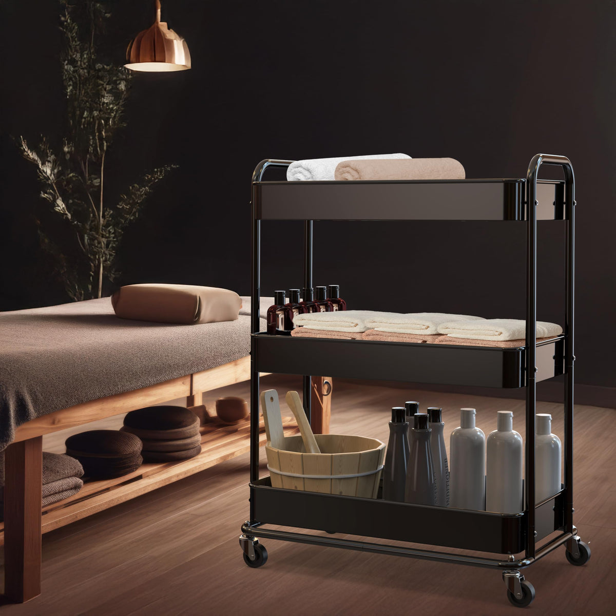 26" 3-Tier Metal Utility Cart, Black I827100